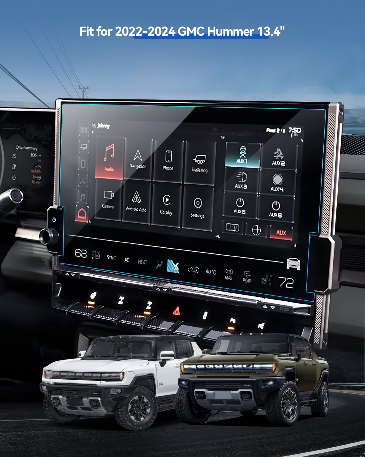 Lantu 2Pcs Car Screen Protector For 2022 2023 2024 Gmc Hummer Ev Pickup & 2024 Hummer Ev Suv Accessories Navigation Nano Touchsc