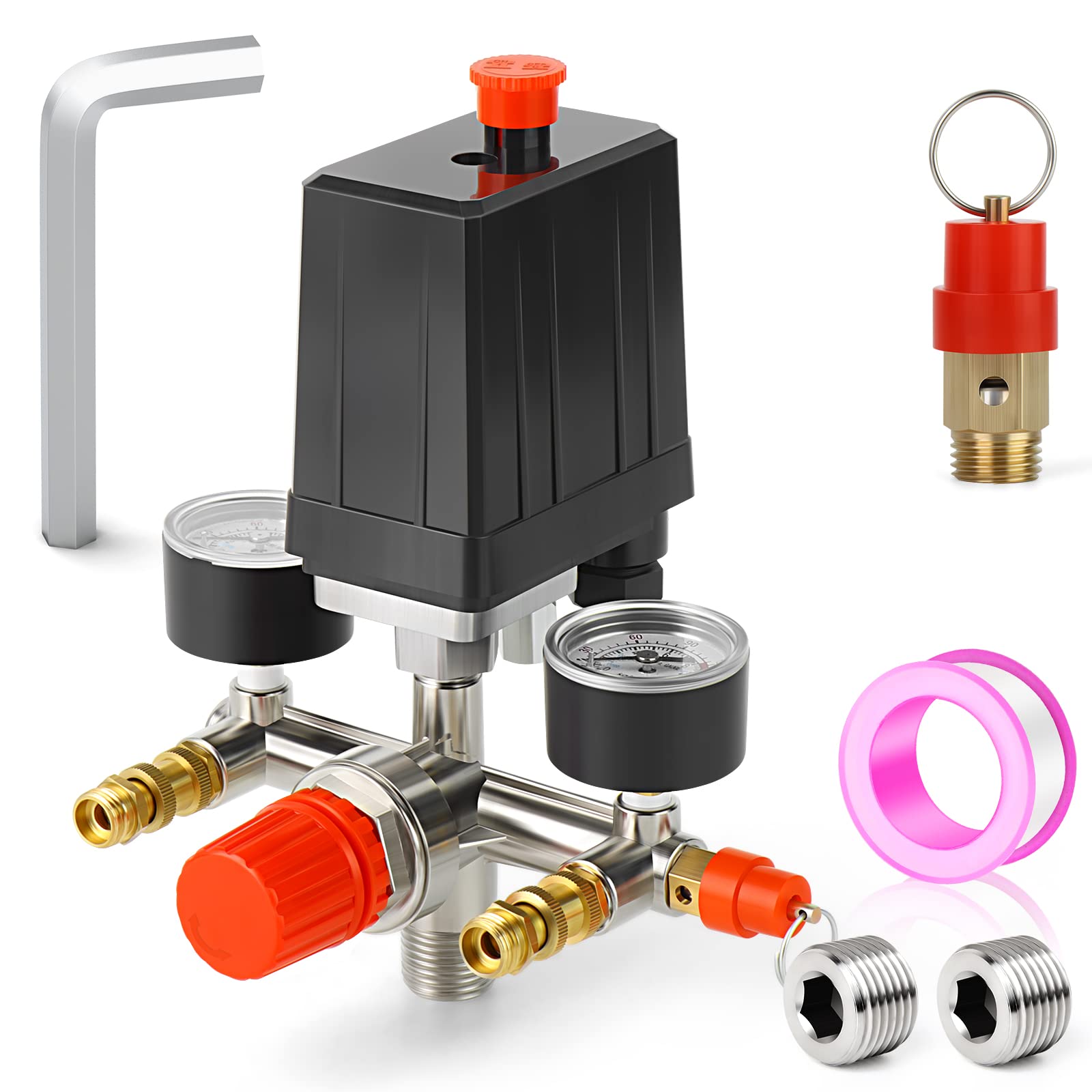 Meanlin Measure Air Compressor Pressure Switch Control Valve 90 120 Psi 110V 240V Replacement Parts With 0 180 Pressure Gauge An