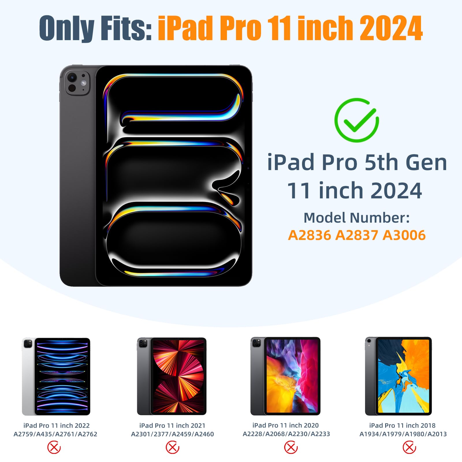 Kidopire New Ipad Pro 11 Inch Case (M4, 5Th Generation 2024) With Pencil Holder, Smart Cover With Protective Trifold Stand & Sof