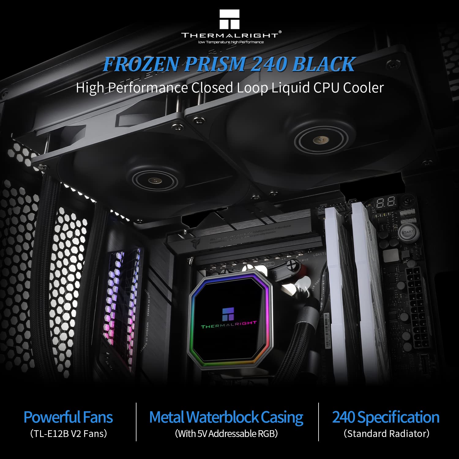 Thermalright Frozen Prism 240 Black Cpu Liquid Cooler,Efficient Pwm Controlled Pump 3300Rpm,Tl E12 Series Pwm Fan  2,Water Cooli