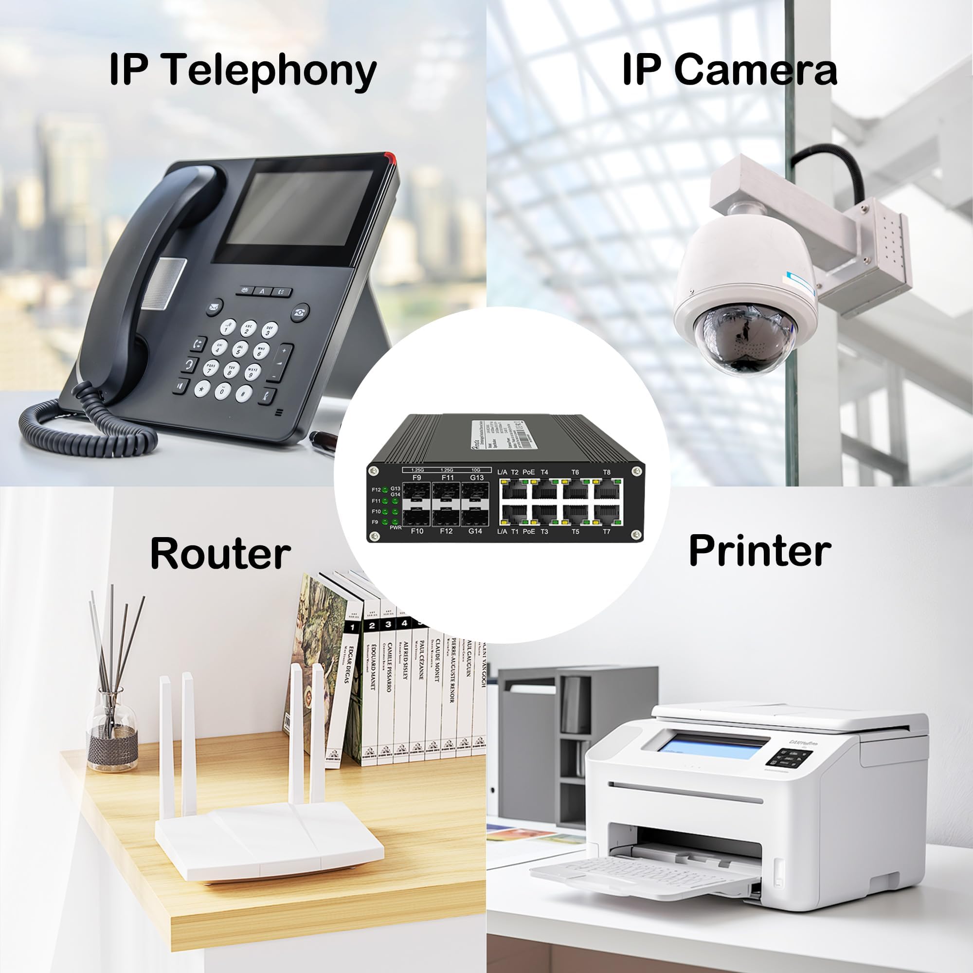 Hereta Industrial Fiber Poe+ Ethernet Switch 8 Port 10/100/1000Base T + 4 Port 1.25G Sfp + 2 Port 10G Based Sr/Lr Sfp+ Gigabit U