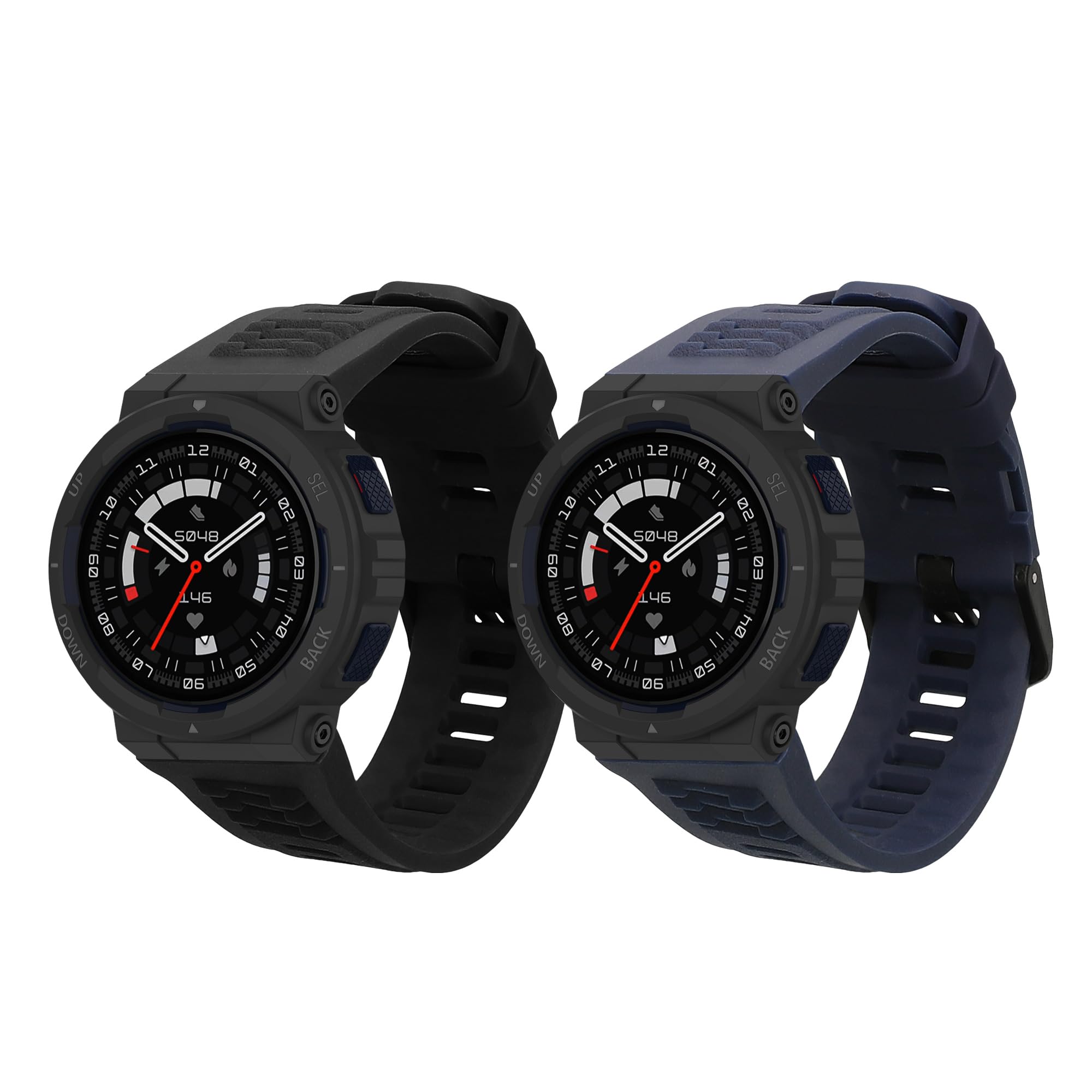 kwmobile Straps Compatible with Amazfit Active Edge (A2212) Straps - 2x Replacement Silicone Watch Bands - Black/Dark Blue