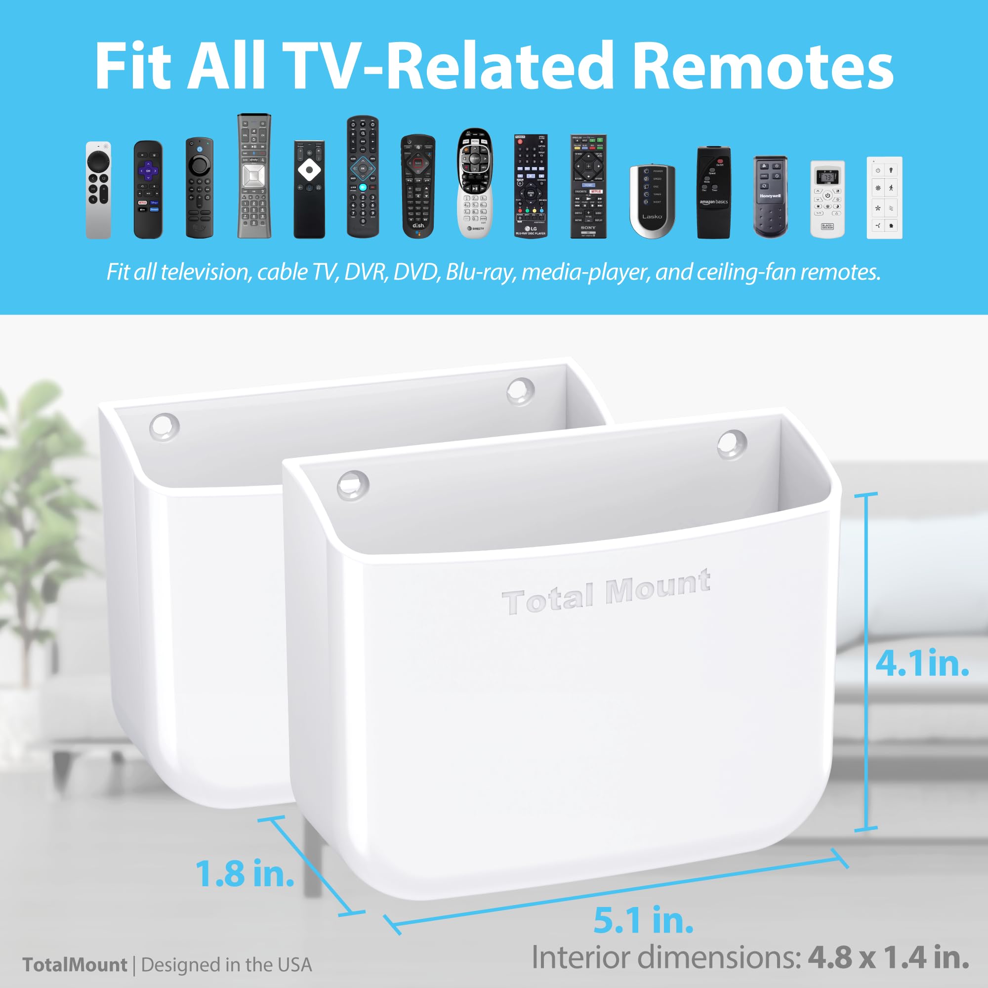 Totalmount Hole Free Remote Holders   Eliminate Need To Drill Holes In Your Wall (For 2 Or 3 Remote Controls   White   Quantity