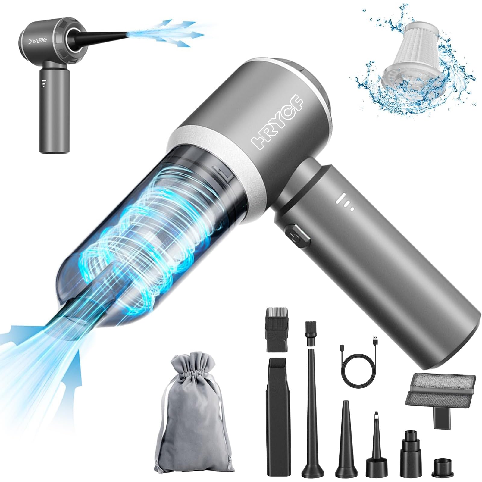 Hrycf Mini Vacuum Cordless, Portable Vacuum Cordless For Car, 4 In 1 20000Pa High Power Portable Rechargeable Vacuum Cleaner Wit