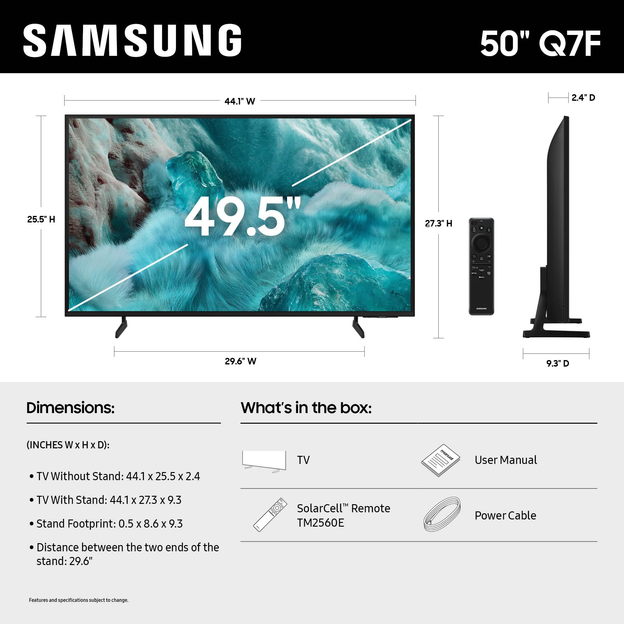 Samsung 50-Inch Class Qled Q7F Series Samsung Vision Ai Smart Tv (2025 Model, 50Q7F) Quantum Hdr, Object Tracking Sound Lite, Q4