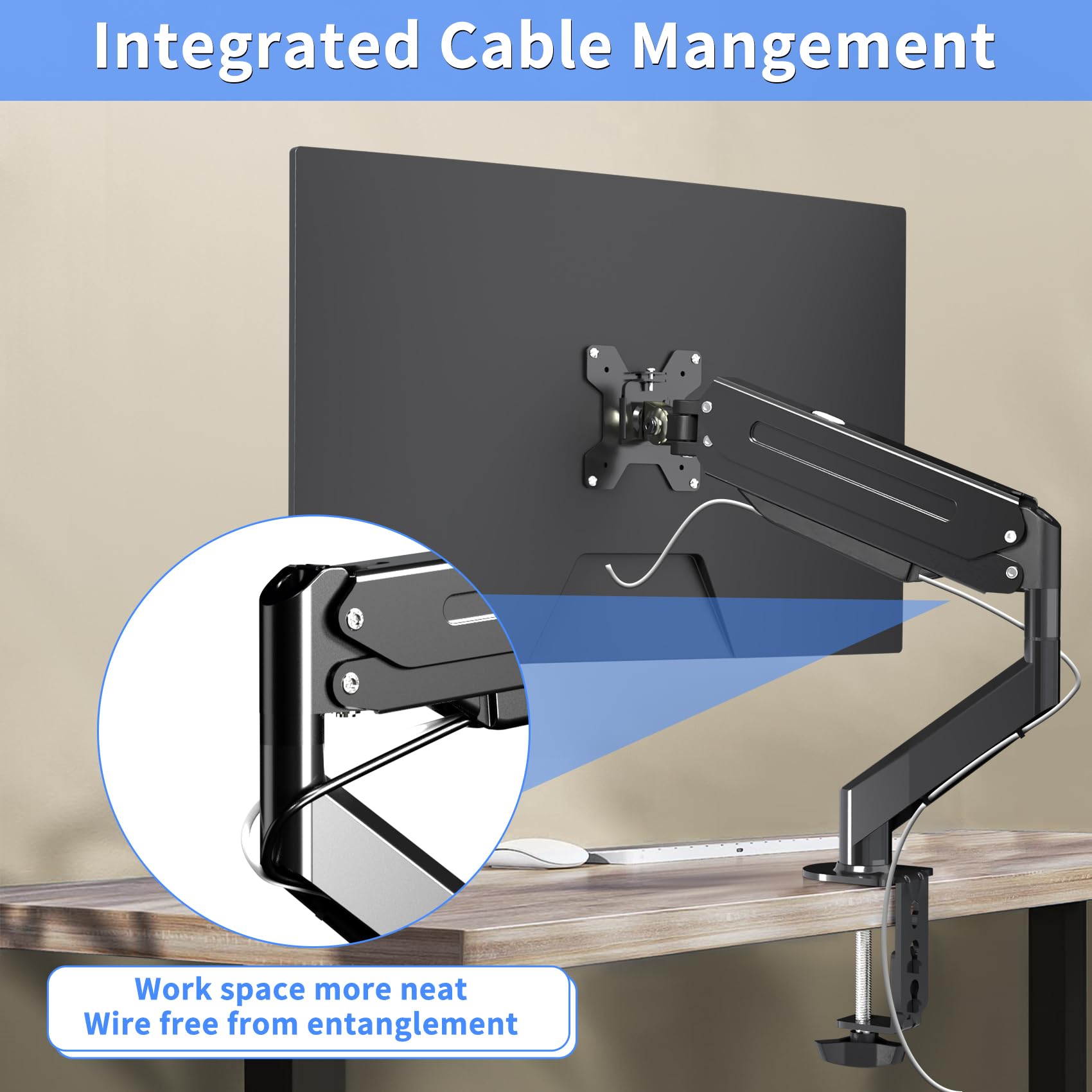 Suptek Single Monitor Mount,Adjustable Gas Spring Monitor Arm Desk Mount Monitor Stand Fits 17 20 22 23 24 26 27 32 33 Inch Moni