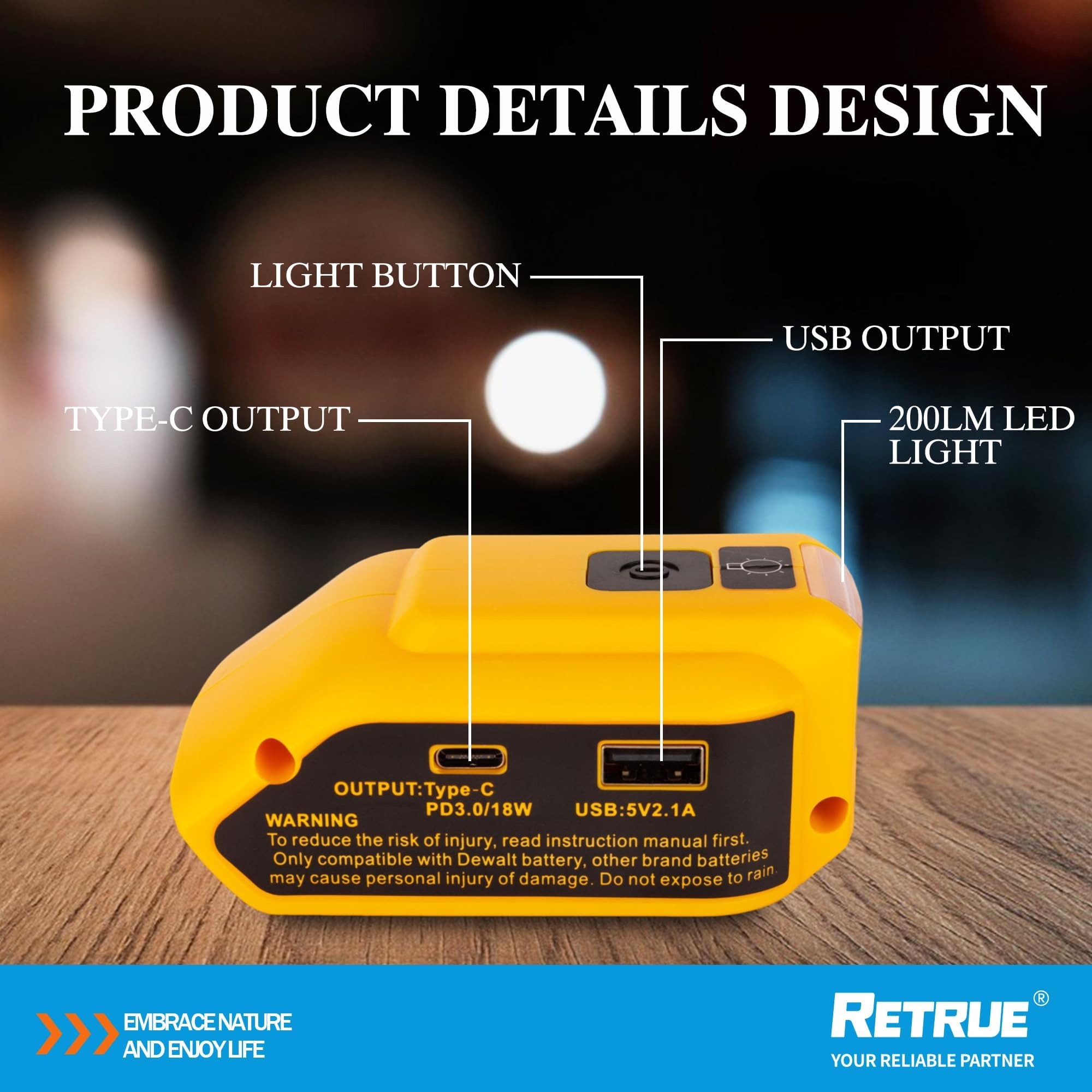 Battery Usb Charger Adapter For Dewalt 20V Max Battery Generator Power Converter With Usb Charger Type C And Led Lights For Work