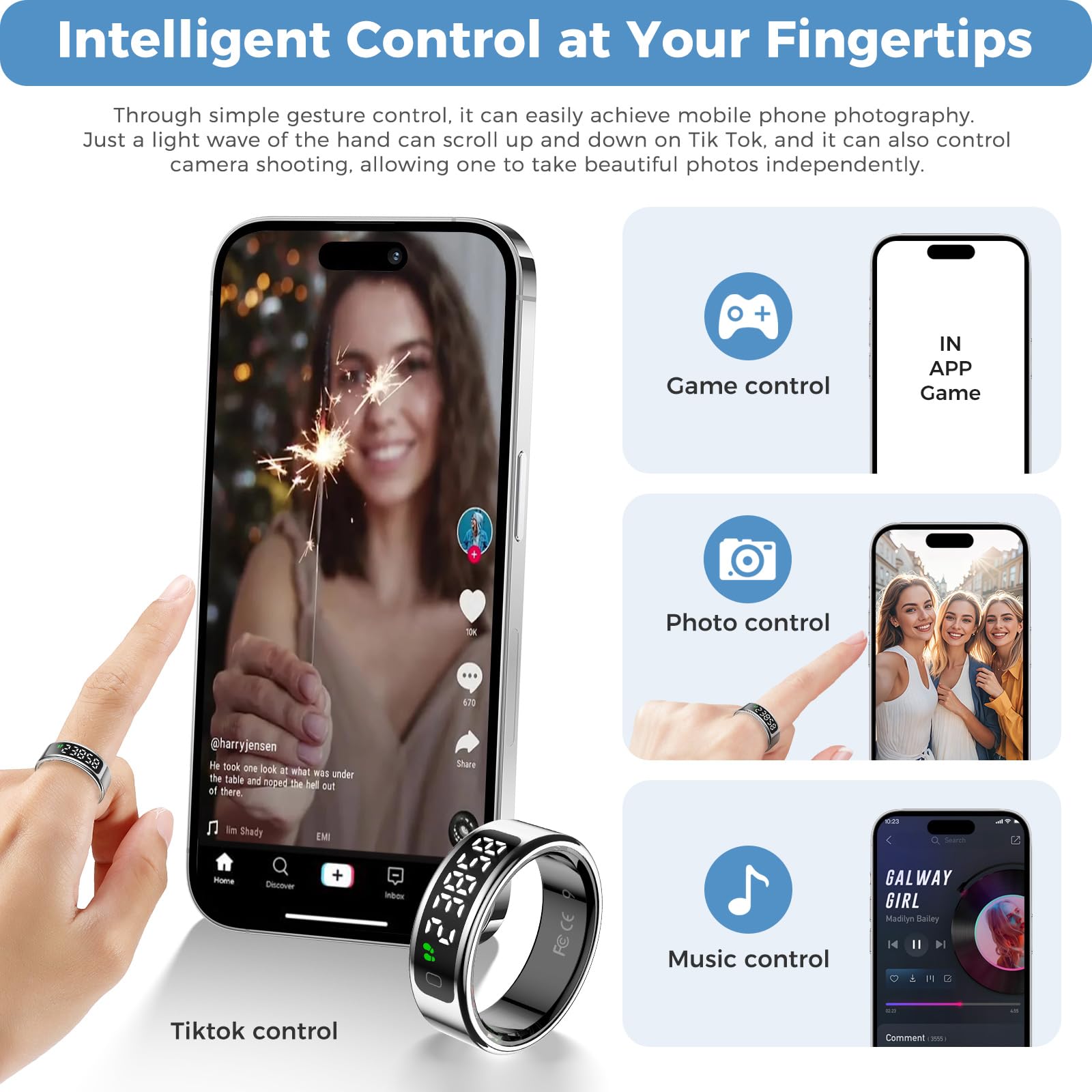 Smart Ring Fitness Tracker For Men Women - Ring With Touchscreen Display For Activity, Sleep & Heart Rate Tracking, Step Counter