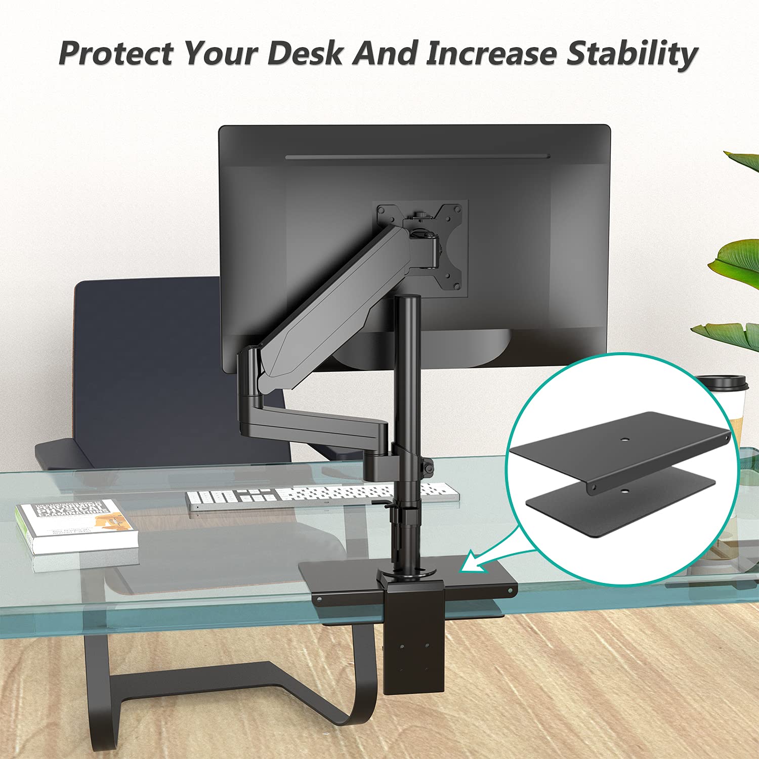 WALI Monitor Mount Reinforcement Plate for Thin, Glass, and Other Fragile Table Tops, with Most Monitor Bracket Grommet C Clamp Installation (CGRP B), Black