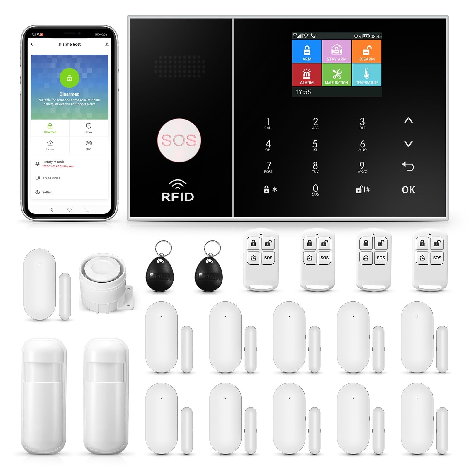 Clouree 4G Smart Home Security Alarm Kit, Wireless Wifi Home Alarm System With Siren, Pir Motion Sensor, Remote Controls, Window