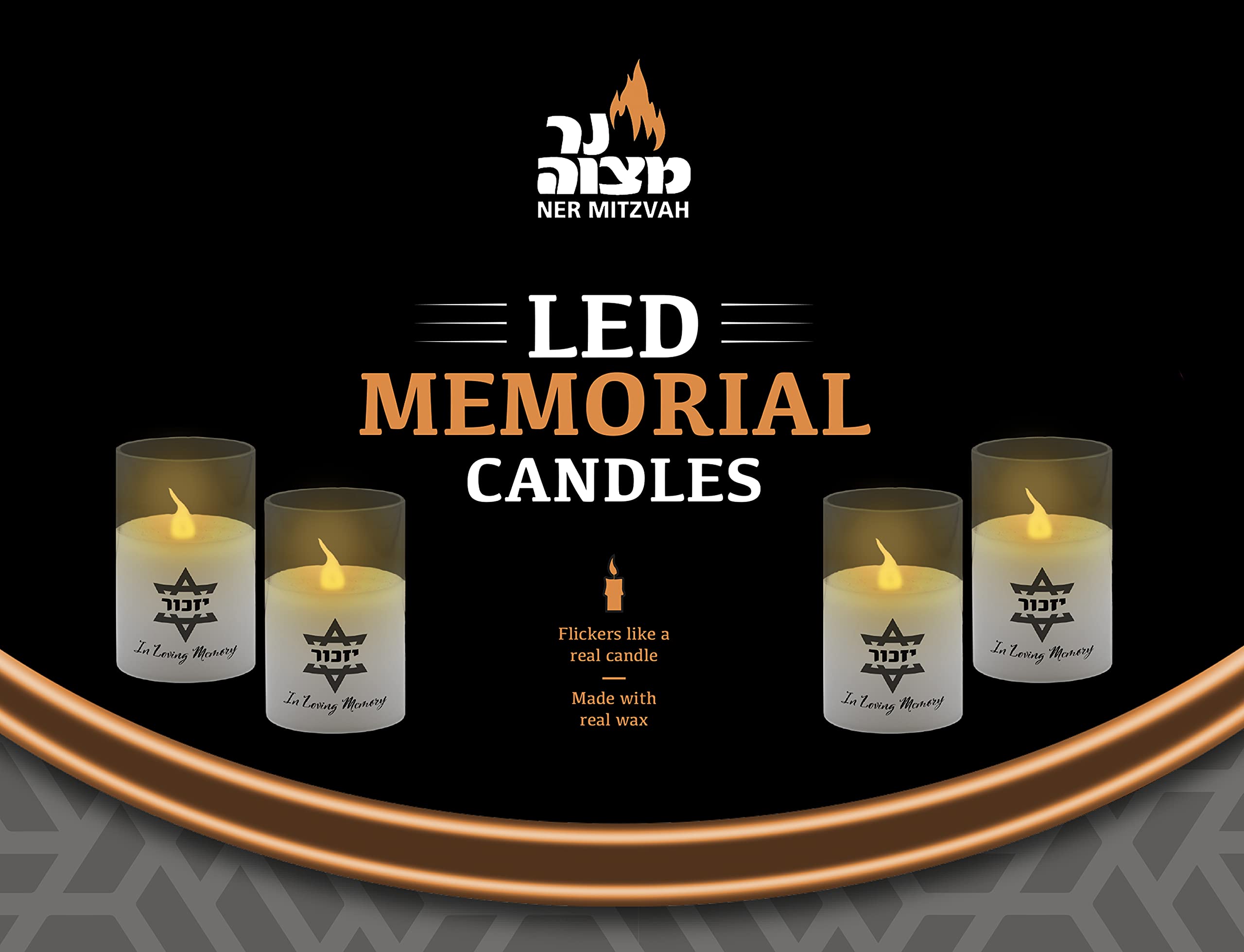 Ner Mitzvah Electric Yahrzeit Candle   Led Votive Candles   Flameless Memorial Candle
