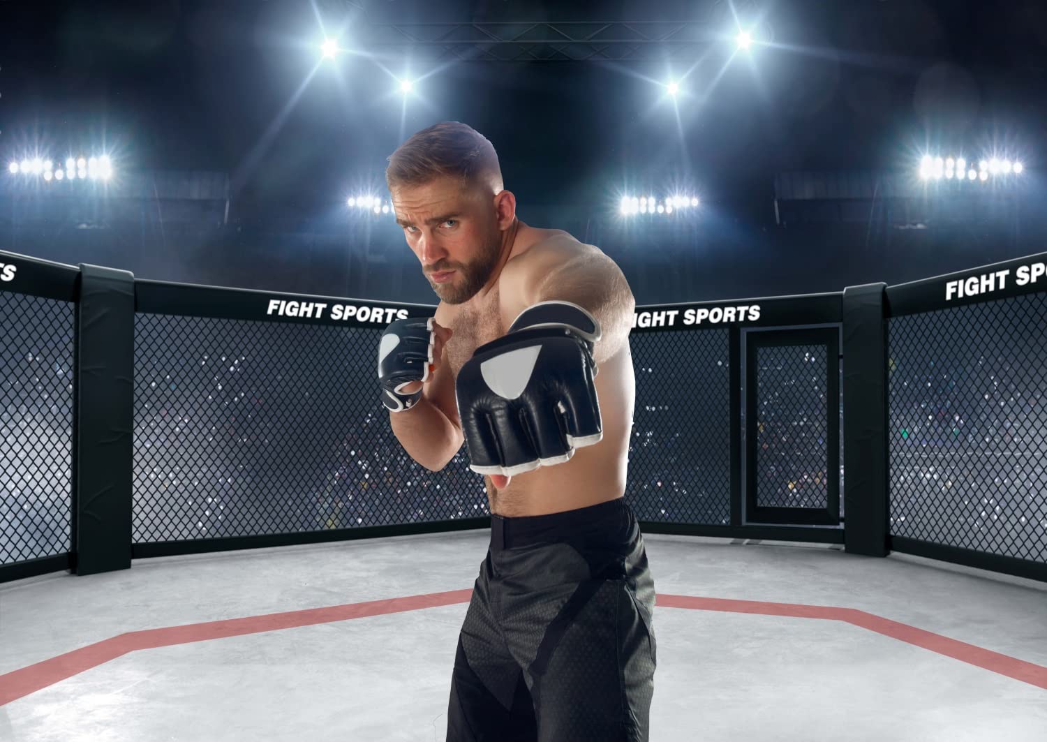 Beleco 7X5Ft Fabric Boxing Backdrop Stadium Light 3D Boxing Arena Photo Backdrop Fight Sports Competition Boxing Ring Photograph