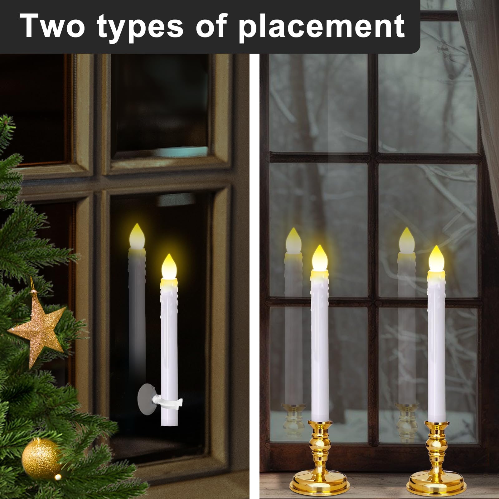 Flameless Candles 10 Pack Battery Operated Window Candles With Drip Texture,Remote Timer,10 Removable Candle Holders,10 Suction