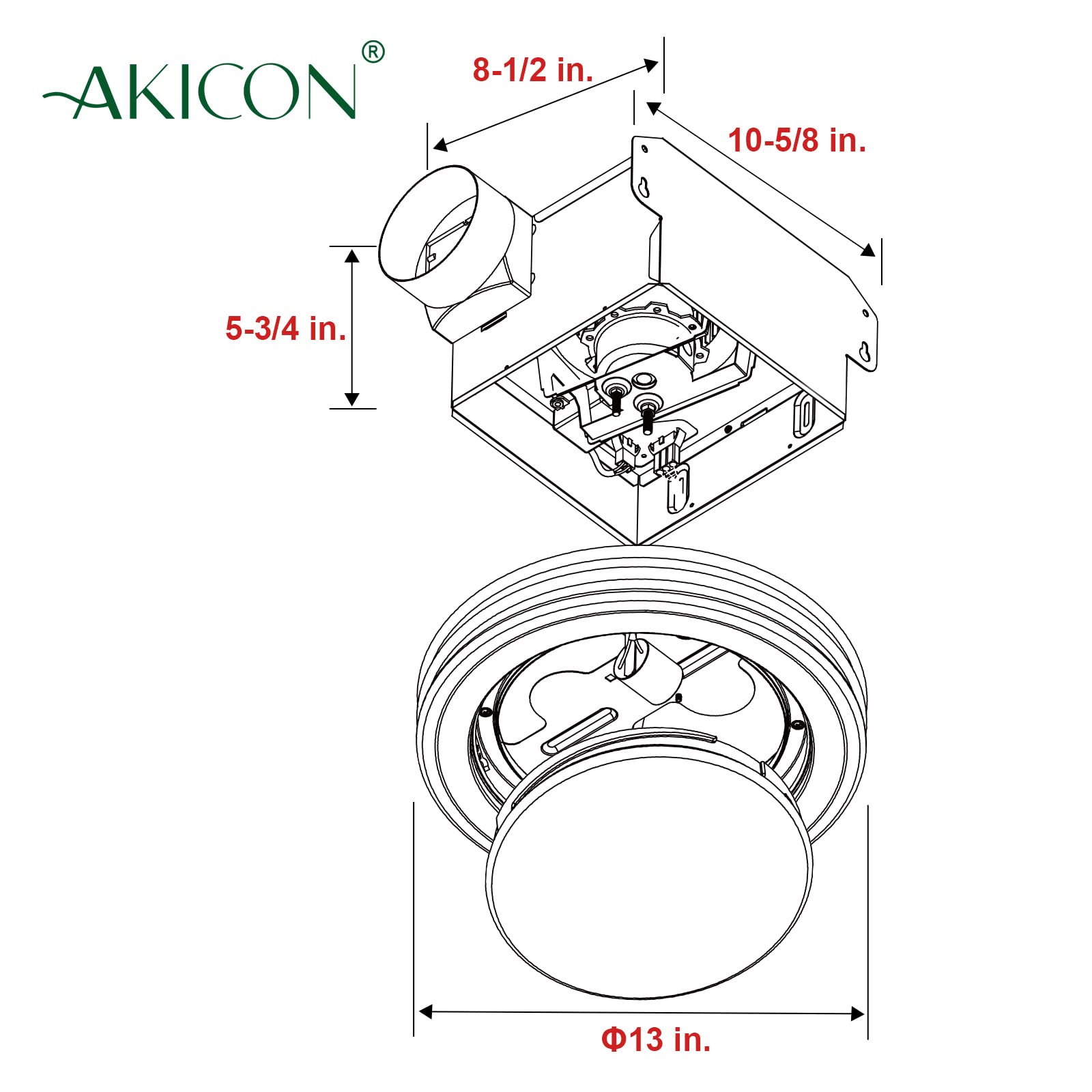 Akicon Ultra Quiet Bathroom Exhaust Fan With Led Light 80Cfm 2.0 Sones Round Bathroom Ventilation Fan With Frosted Glass Cover (