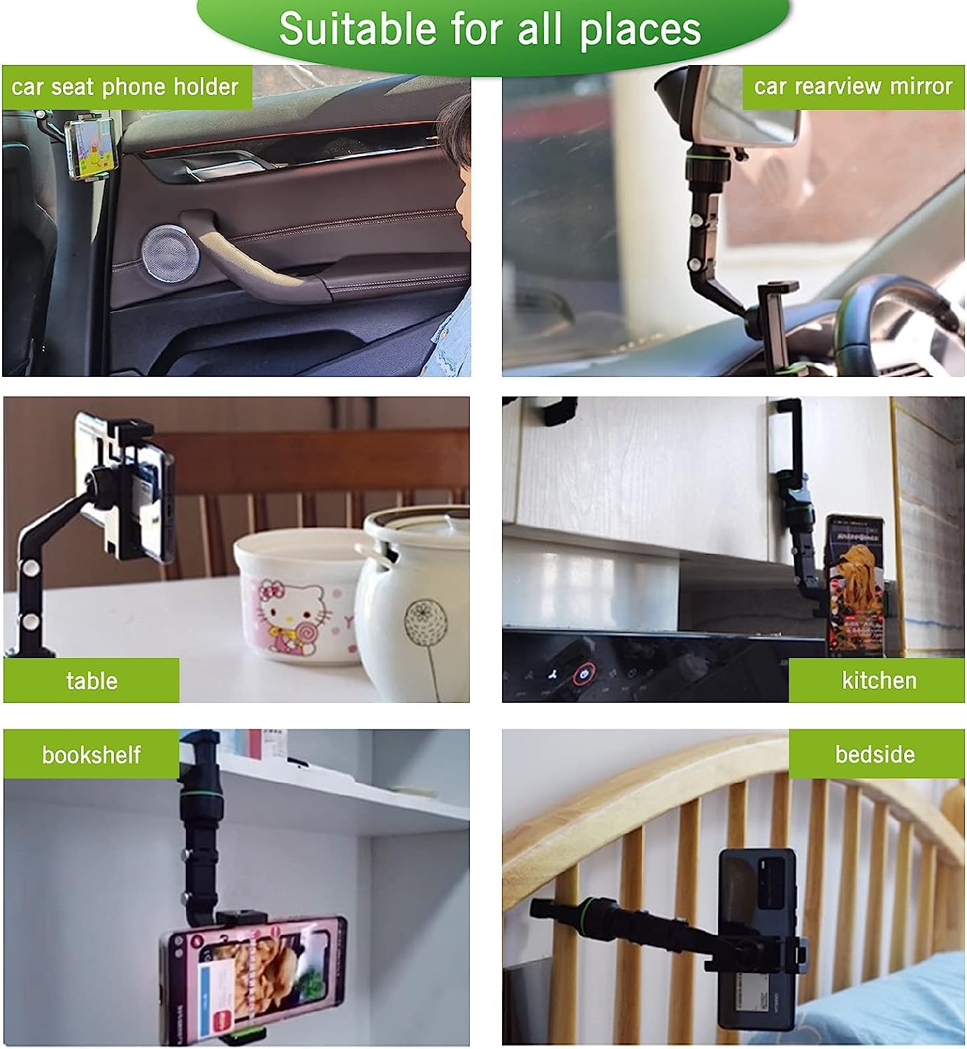 Banhey Rearview Mirror Phone Holder For Car 360 Rotatable And Retractable Car Phone Holder With Adjustable Length Upgraded Multi