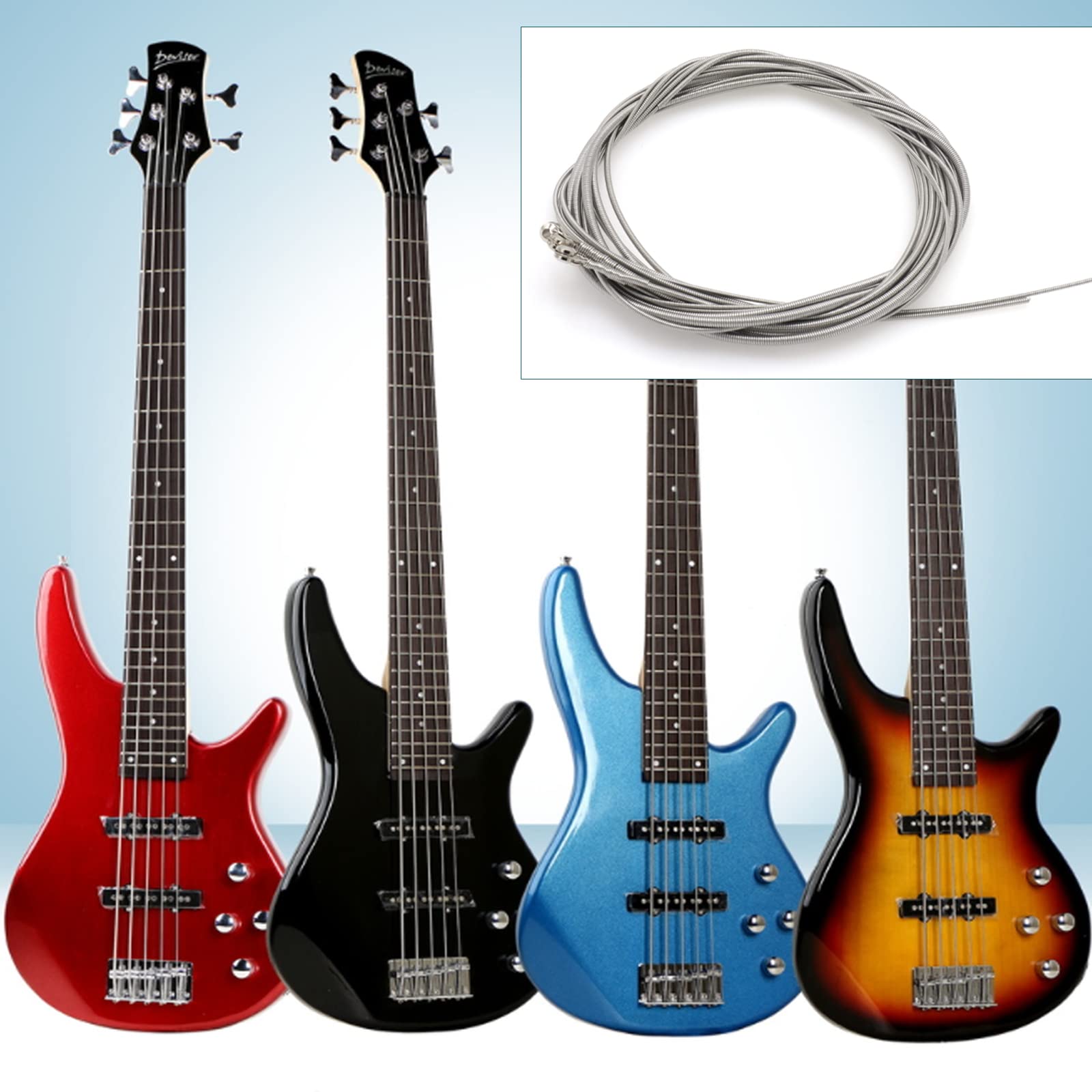 Cheerock Stainless Steel 5 String Bass Strings Replacement Set, Acoustic Bass Strings, Electric Bass String, 5 String Bass Instr