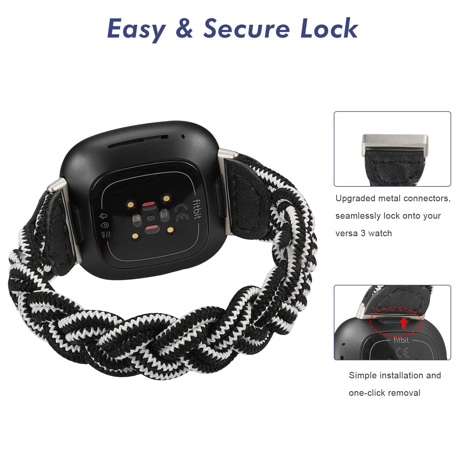 Wearlizer Elastic Band Compatible With Fitbit Sense Bands/Fitbit Versa 3 Bands/Sense 2 Bands/Versa 4 Bands For Women, Slim Solo