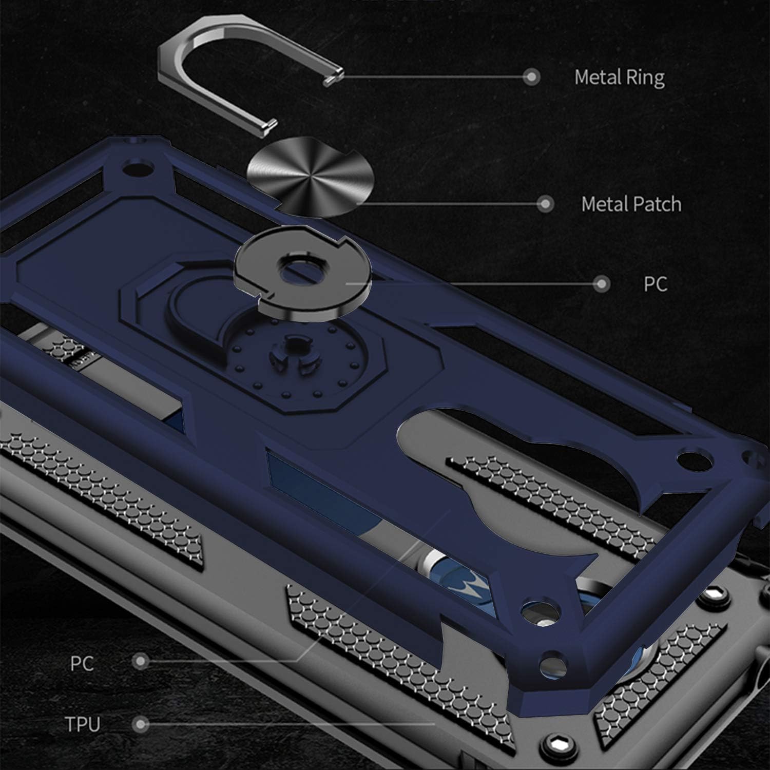 Meifei Moto G7 Power Case, Moto G7 Supra Case, Moto G7 Optimo Maxx Case, Military Grade 360 Degree Rotating Metal Ring Holder Ki