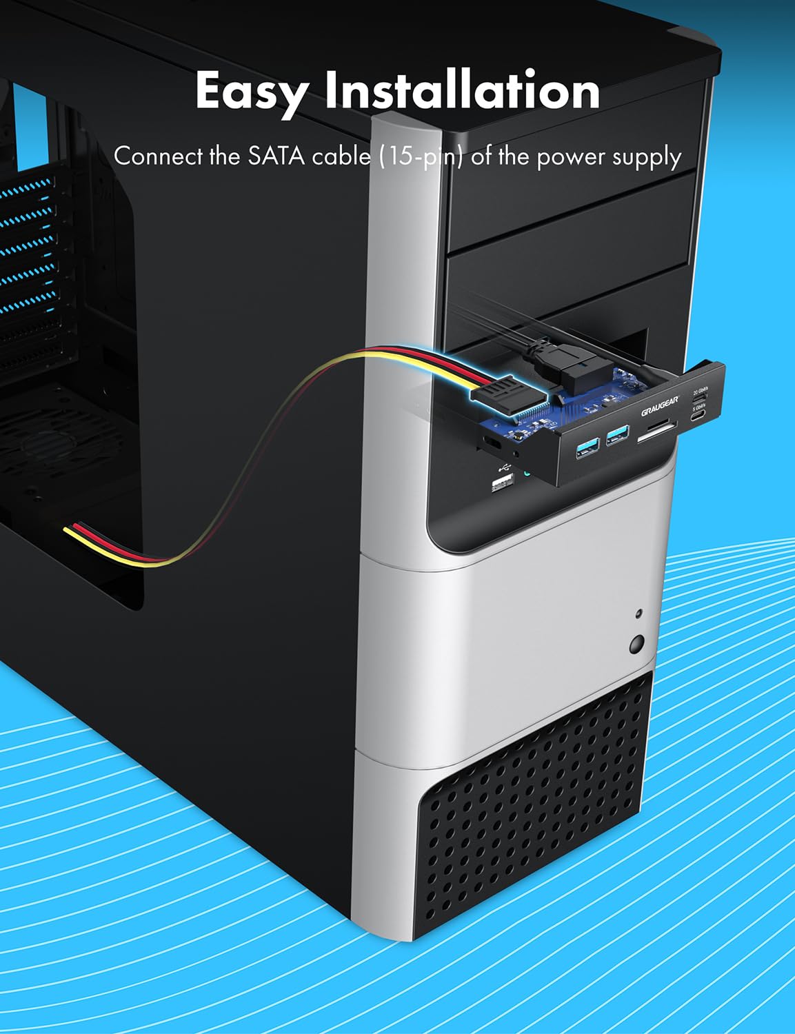 Graugear 3.5 Inch Front Panel Usb C Hub, Sd/Microsd Internal Card Reader, 20Gbps Usb 3.2 Gen 2X2, 20 Pin Type E Key A Header & U