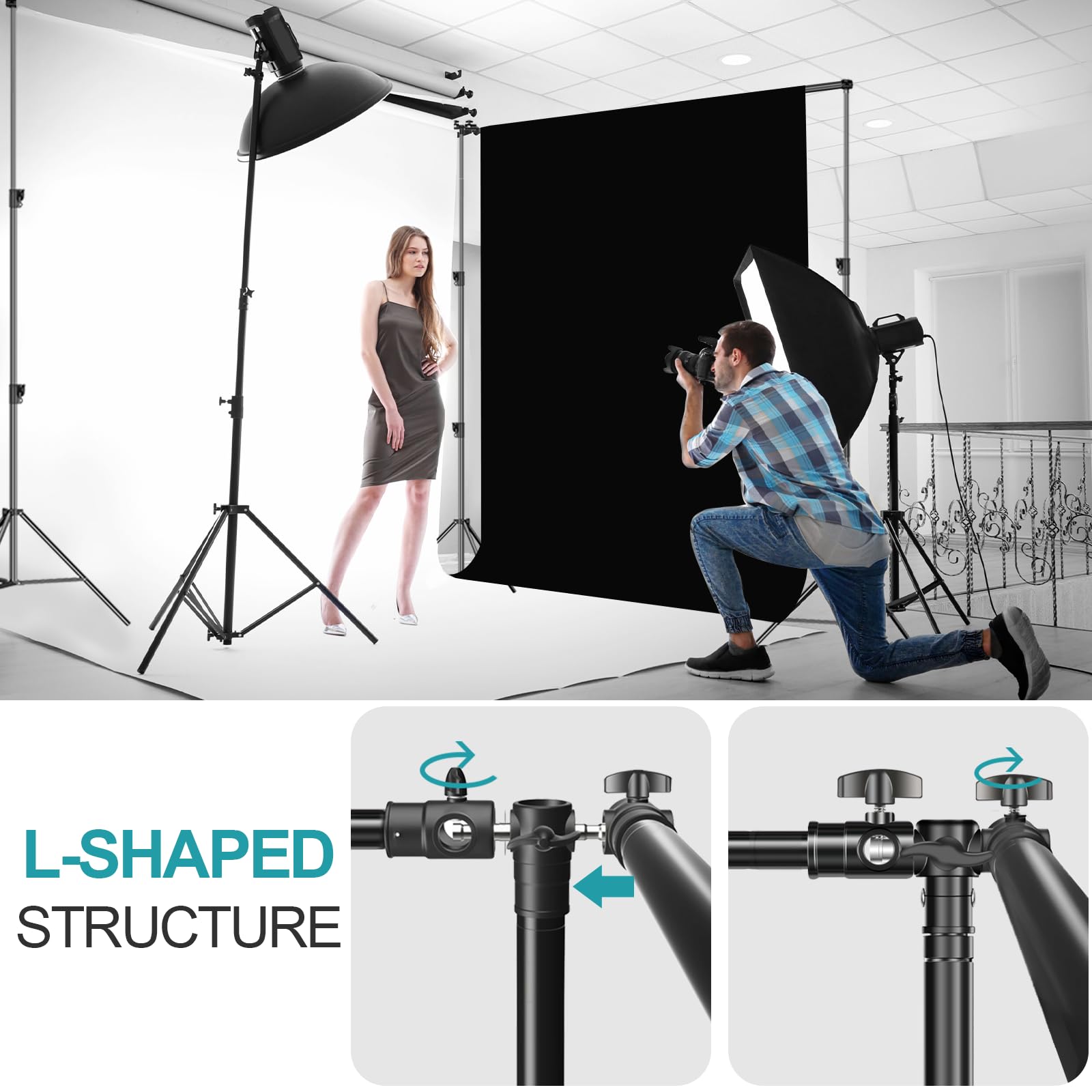 Emart Photo Video Studio 20 Ft Wide 10 Ft Tall Adjustable Heavy Duty Photography Backdrop Stand, Background Support System Kit W