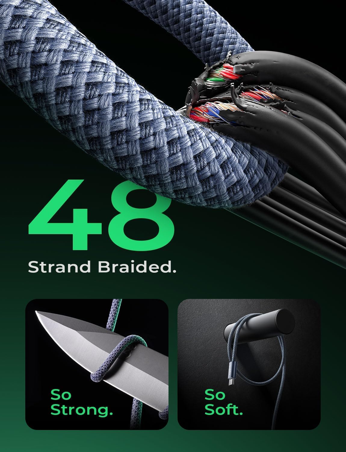 Lisen Usb Cable [3 Pack, 3.3Ft+3.3Ft+6.6Ft] 3.2A Usb To C Cable Fast Charging 48 Braided Cord For Usb To Uab C Compatible With S