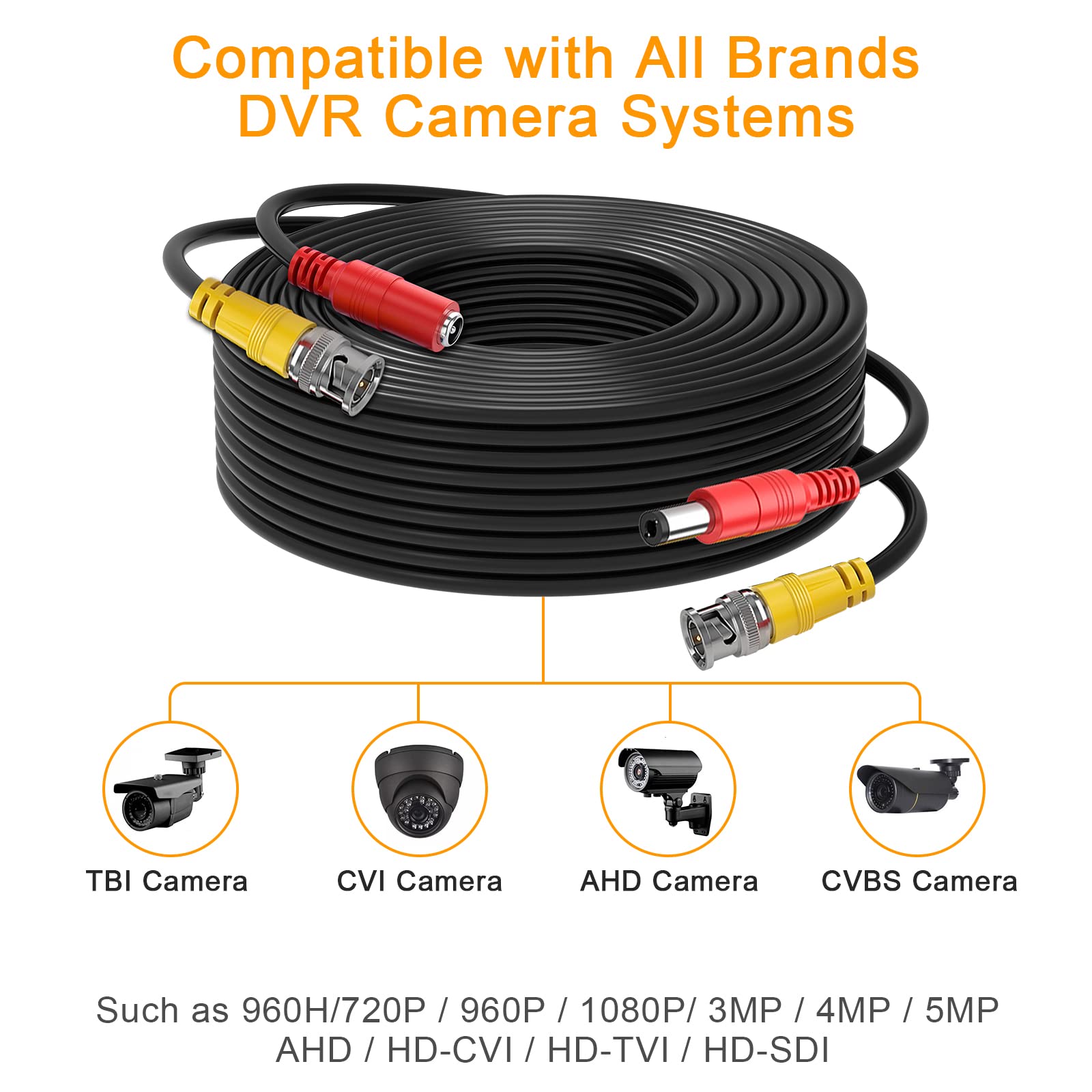 Wildhd Bnc Cable,2X200Ft All In One Siamese Video And Power Security Camera Cable Wire, Bnc Extension Cable With 2 Female Connec