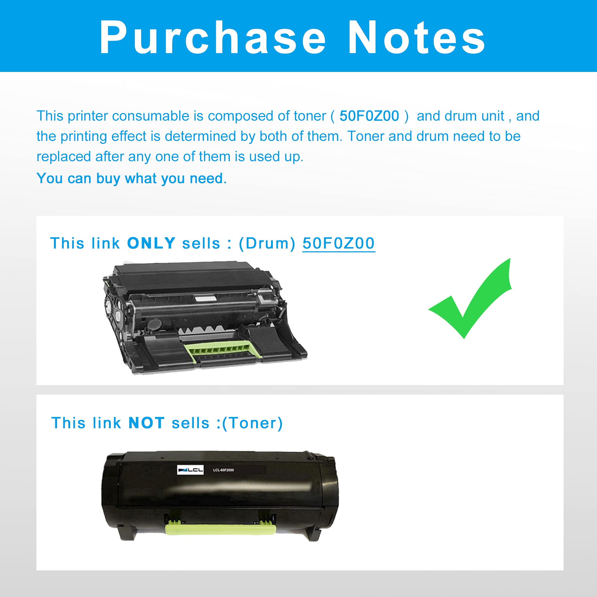 Lcl Remanufactured Drum Unit Replacement For Printer Lexmark 500Z 500Zg 50F0Z00 50F0Z0G Ms310D Ms310Dn Mx310Dn Ms410D Ms410Dn Mx