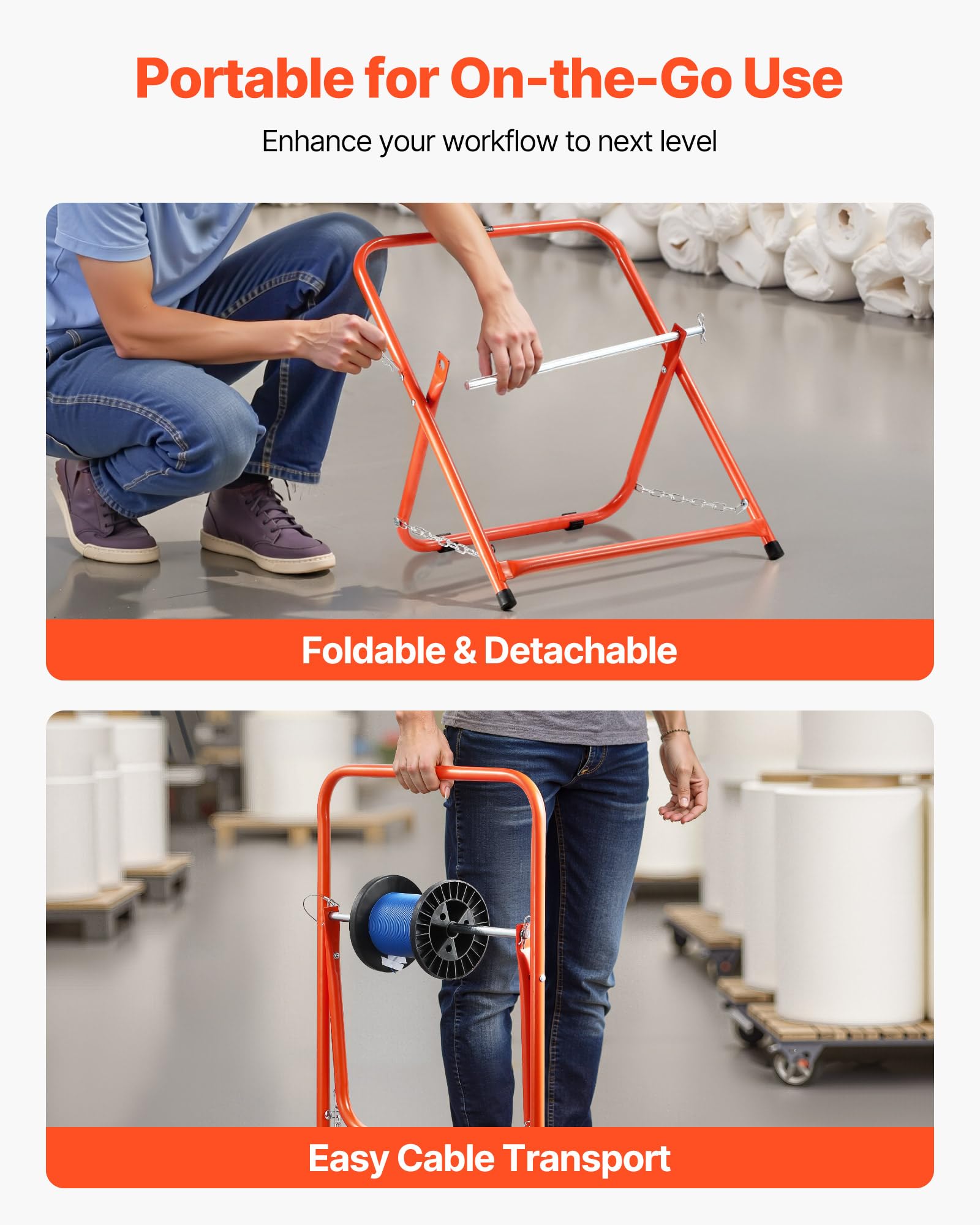 Vevor Cable Caddy, Heavy Duty Steel Frame, Spool Holder For Electrical Wires, Portable Wire Dispenser For Up To 20 In Diameter S