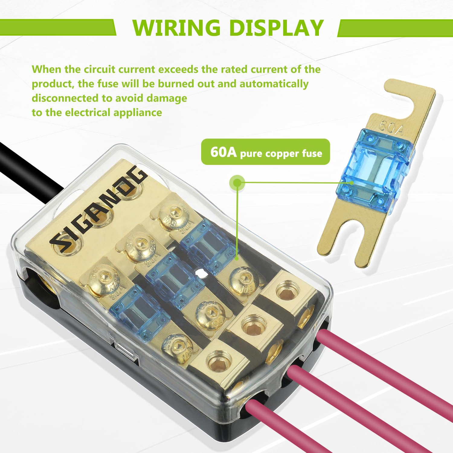 Sigandg 3 Way Anl Fuse Holder With 60A Mini Fuse, 0/2/4 Gauge In 4/8 Gauge Out Fuse Distribution Block, 12V Used For Audio Stere