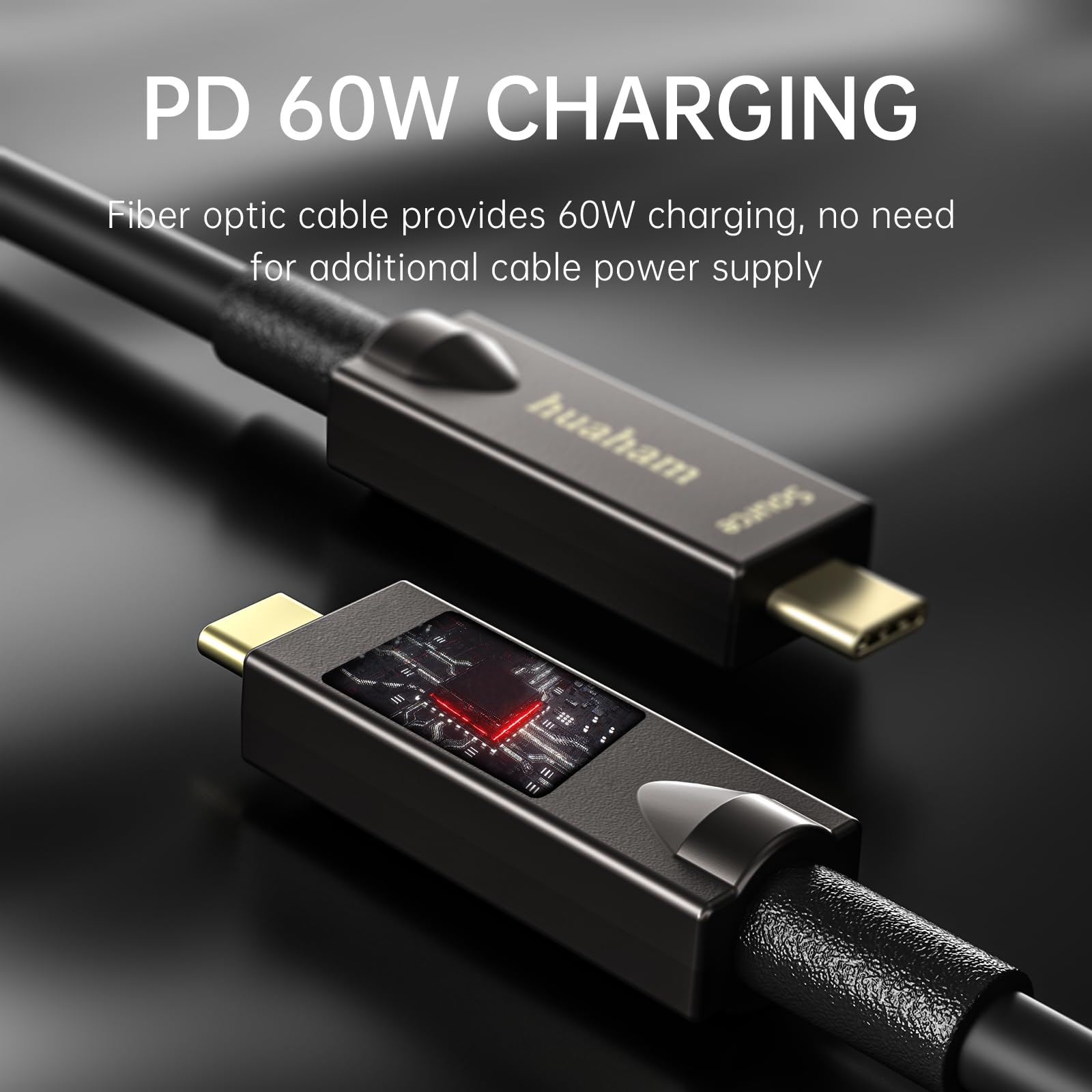 Huaham Full Featured Usb C To C Fiber Optic Cable 50Ft, 10Gbps&Pd 60W Charging Usb 3.1 Type C Cable, Support 2 Lane Dp1.4 And 4K@30Hz Video Output For Webcam, Video Conference, Vr, Tv, Laptop