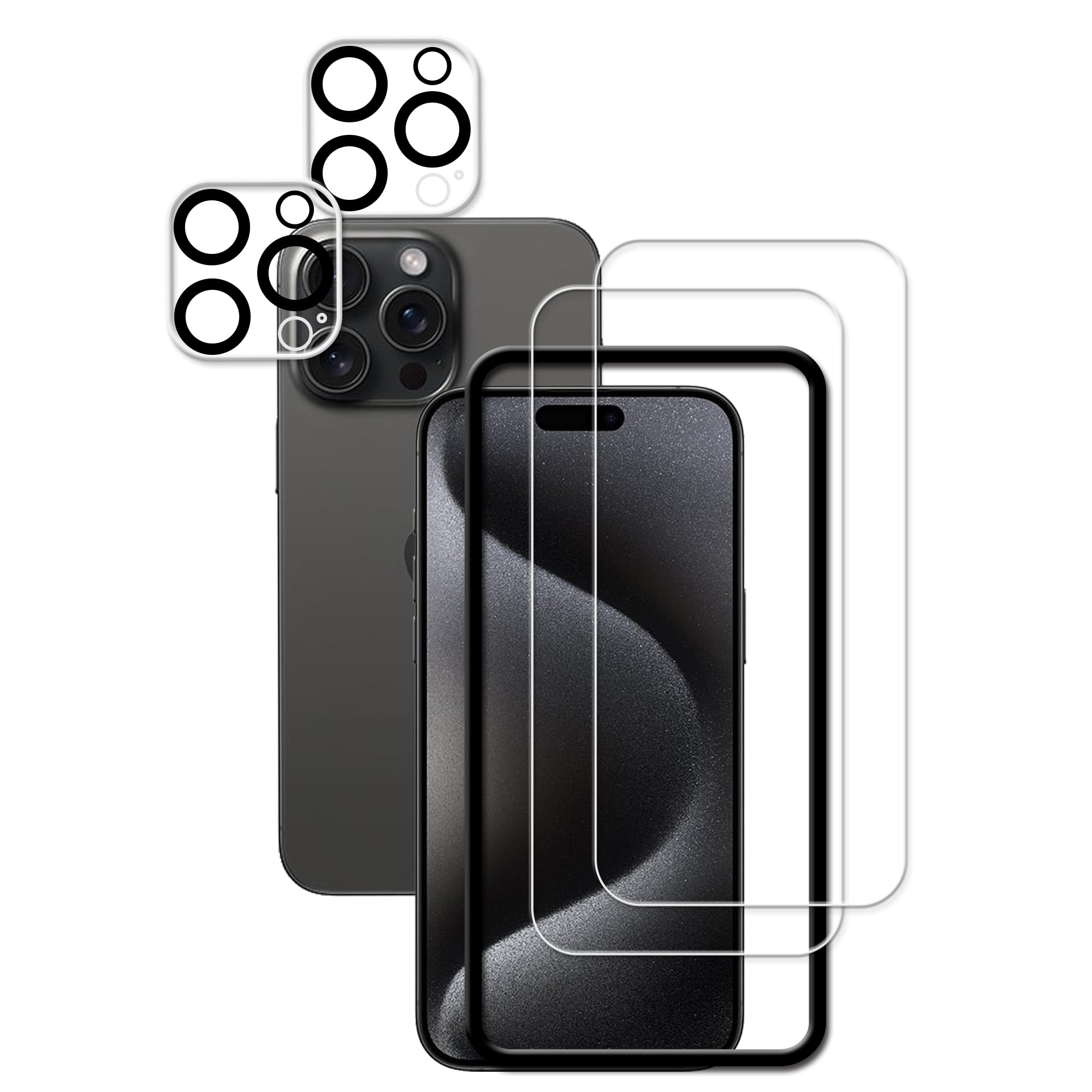 Hkkais Easy Alignment Frame Designed For Iphone15 Pro Max Tempered Glass Screen Protector 2 Pack Camera Lens Protector Film 2 Pa