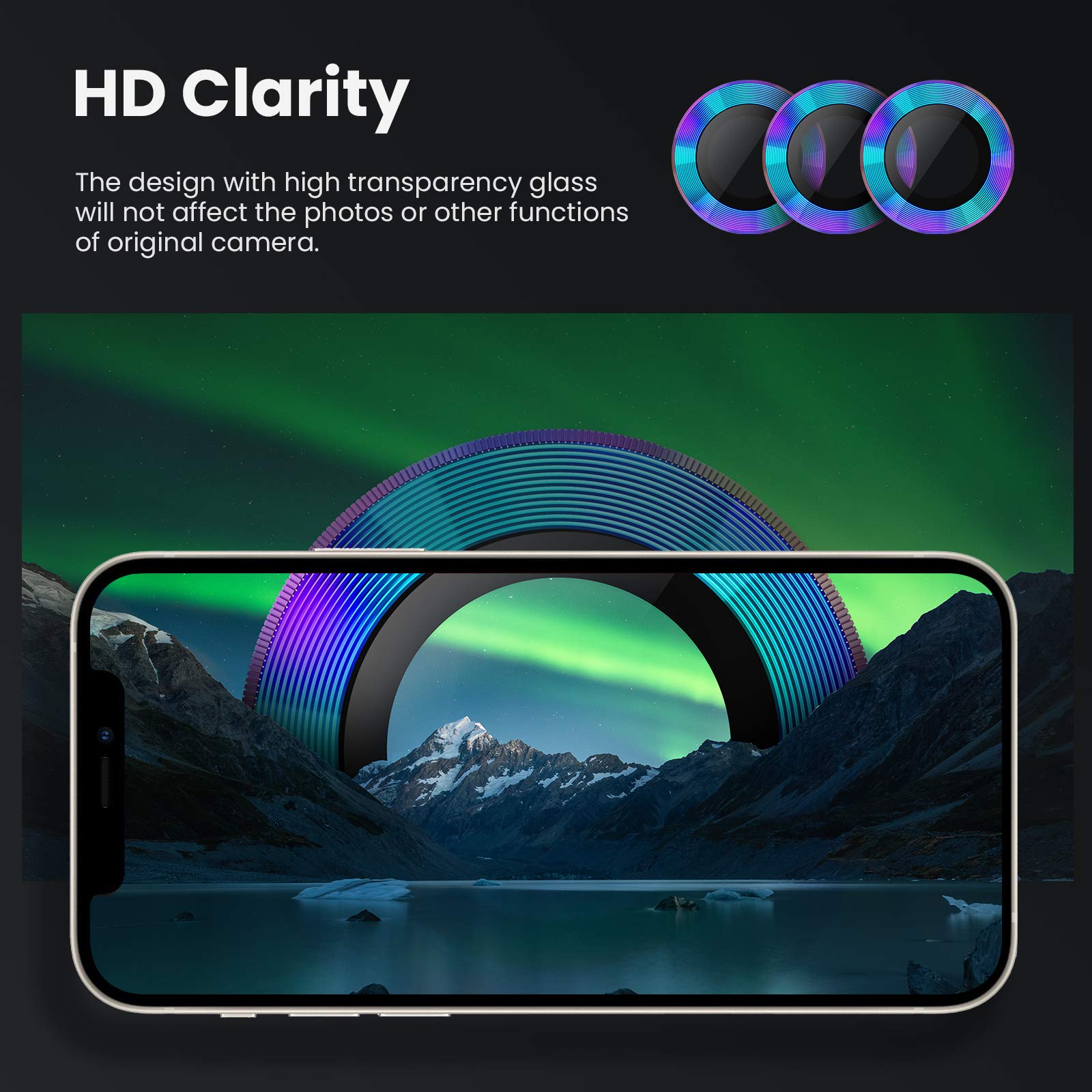 Tensea Compatible With Iphone 12 Pro Max Camera Lens Protector, 9H Tempered Glass Camera Cover Screen Protector For Iphone12 Pro Max 6.7 Inch 2020 (Colorful)
