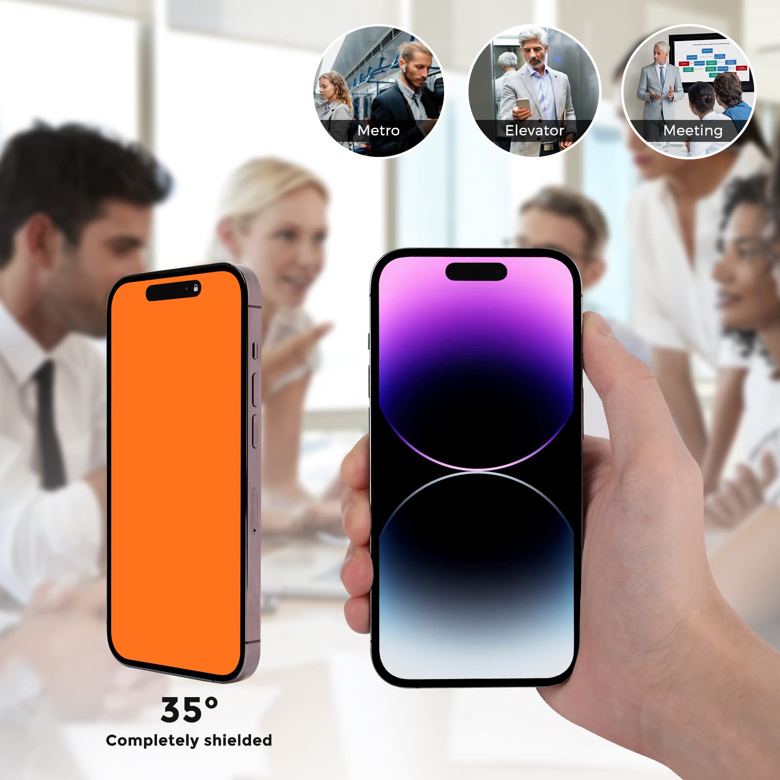 JIEYKJO Privacy Screen Protector Anti-Spy Anti-Blue Light Anti-Glare for iPhone 14 Pro Max / 15 Plus Dazzling Red