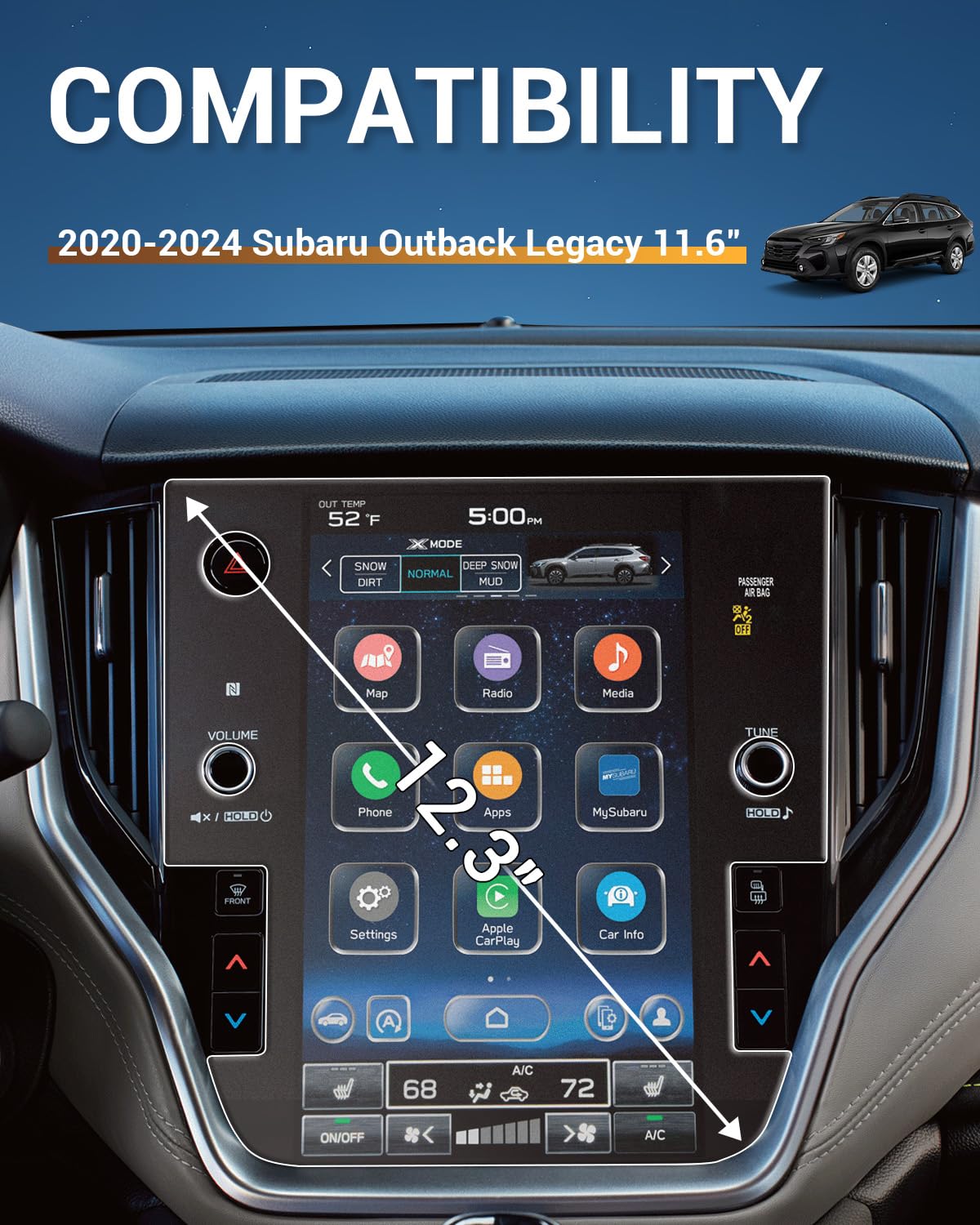 Yee Pin For 2023 2024 Subaru Outback 11.6' Screen Protectors Tempered Glass Matte Finish Anti Glare Reduce Fingerprint 9H Scratch Resistant   Navigation Screen Protection Or 2020 2024 Subaru Outback