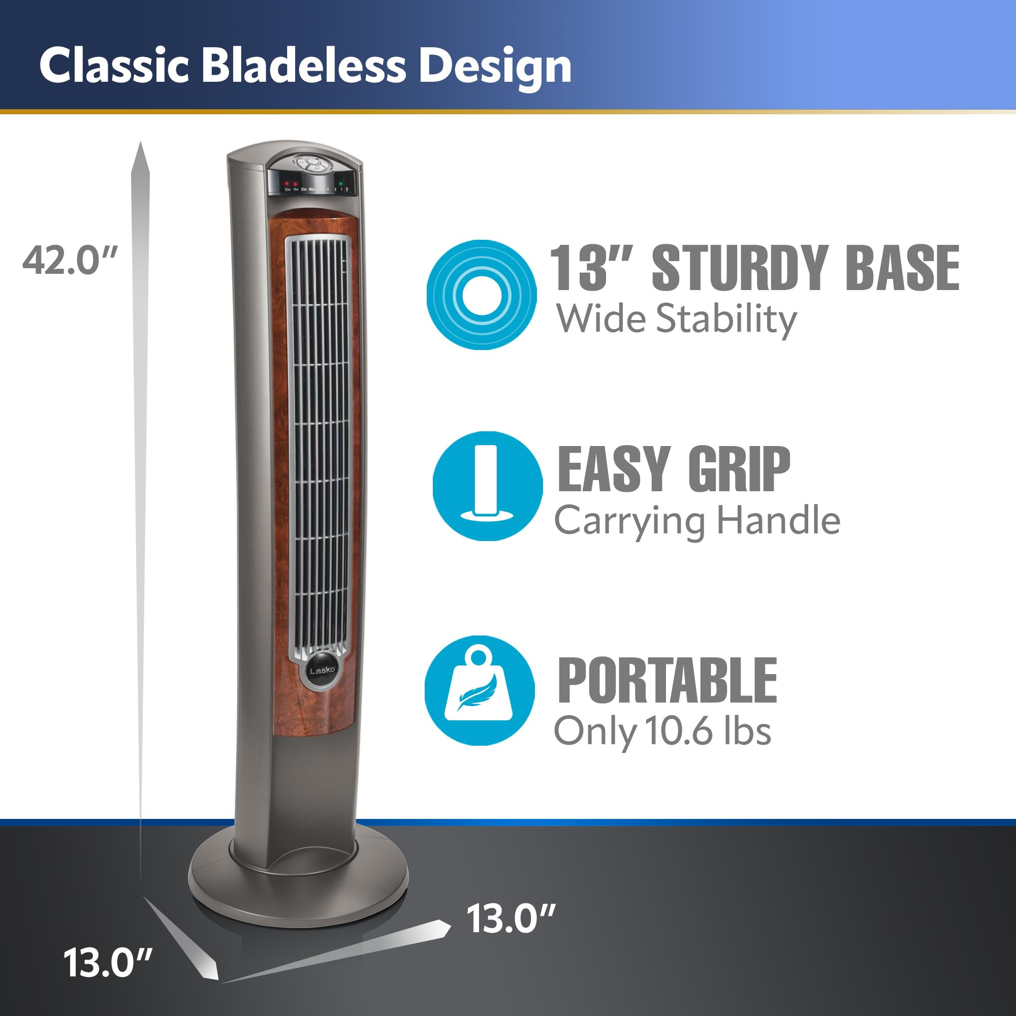 Lasko Oscillating Tower Fan, Nighttime Setting, Remote Control, Portable, Timer, For Bedroom, Home And Office, 3 Quiet Speeds, 4