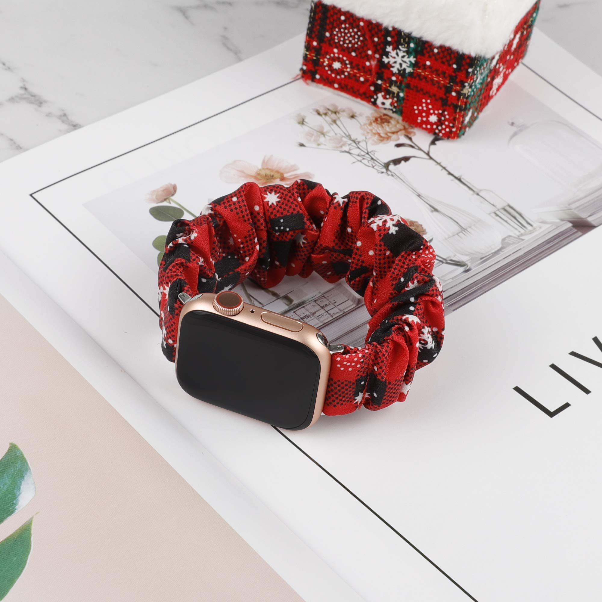 Toyouths 3 Pcs Compatible With Apple Watch Band Christmas Scrunchies 49/46/45/44/42Mm Cloth Soft Pattern Printed Fabric Bracelet