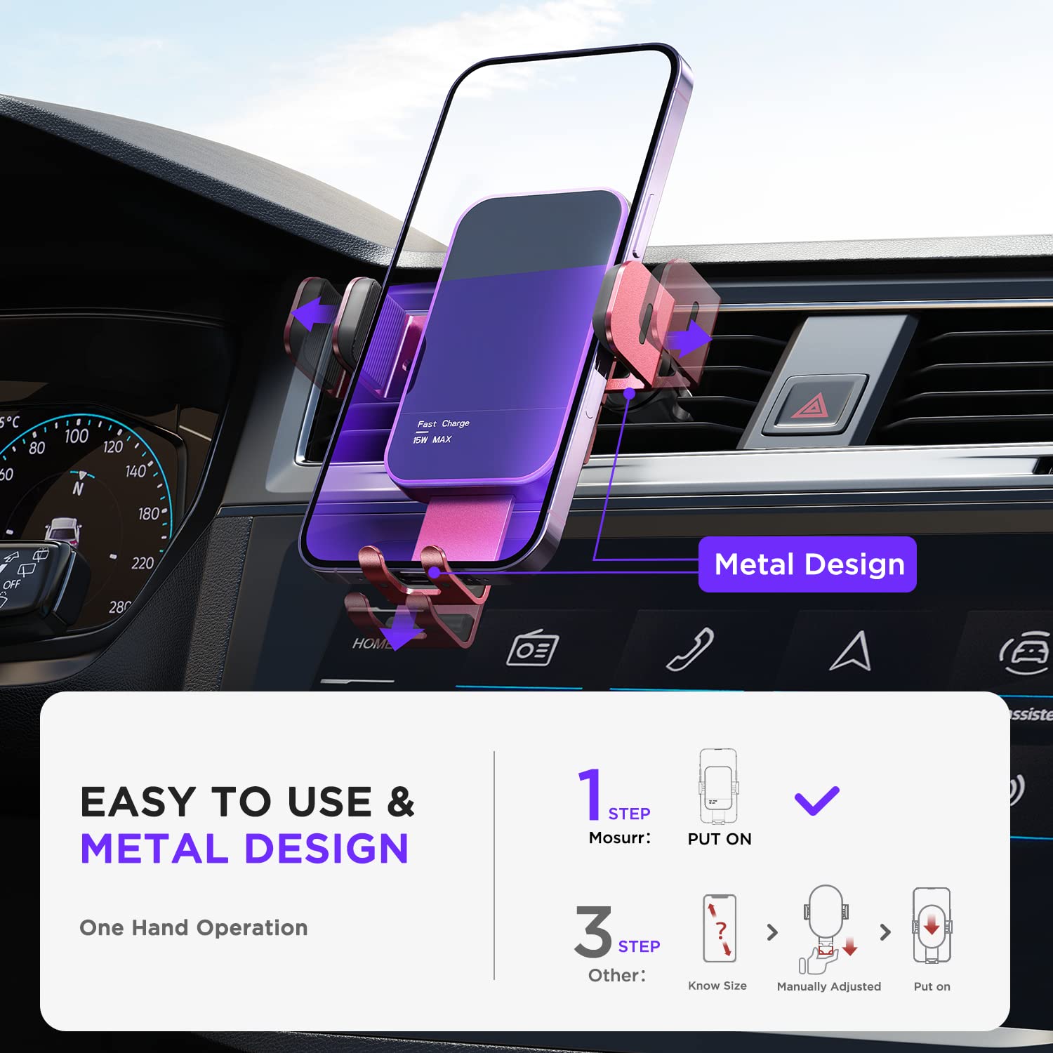 Wireless Car Charger,?7 Colored Rgb Backlit?Mosurr 15W Auto Clamping Car Charger Phone Mount Holder Fit For Iphone 15 14 13 12 M
