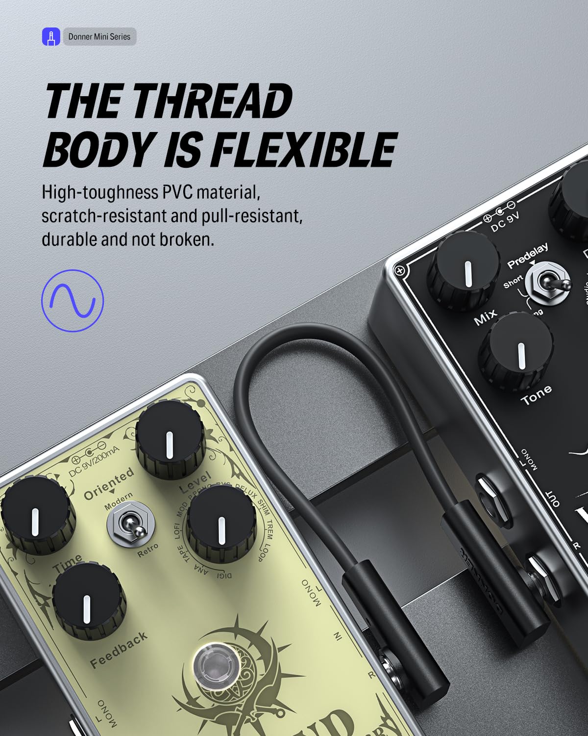 Donner Flat Patch Cables For Guitar Effect Pedal 12 Inch Save Space Clear Sound 1/4'' Ts Right Angle 6 Packs