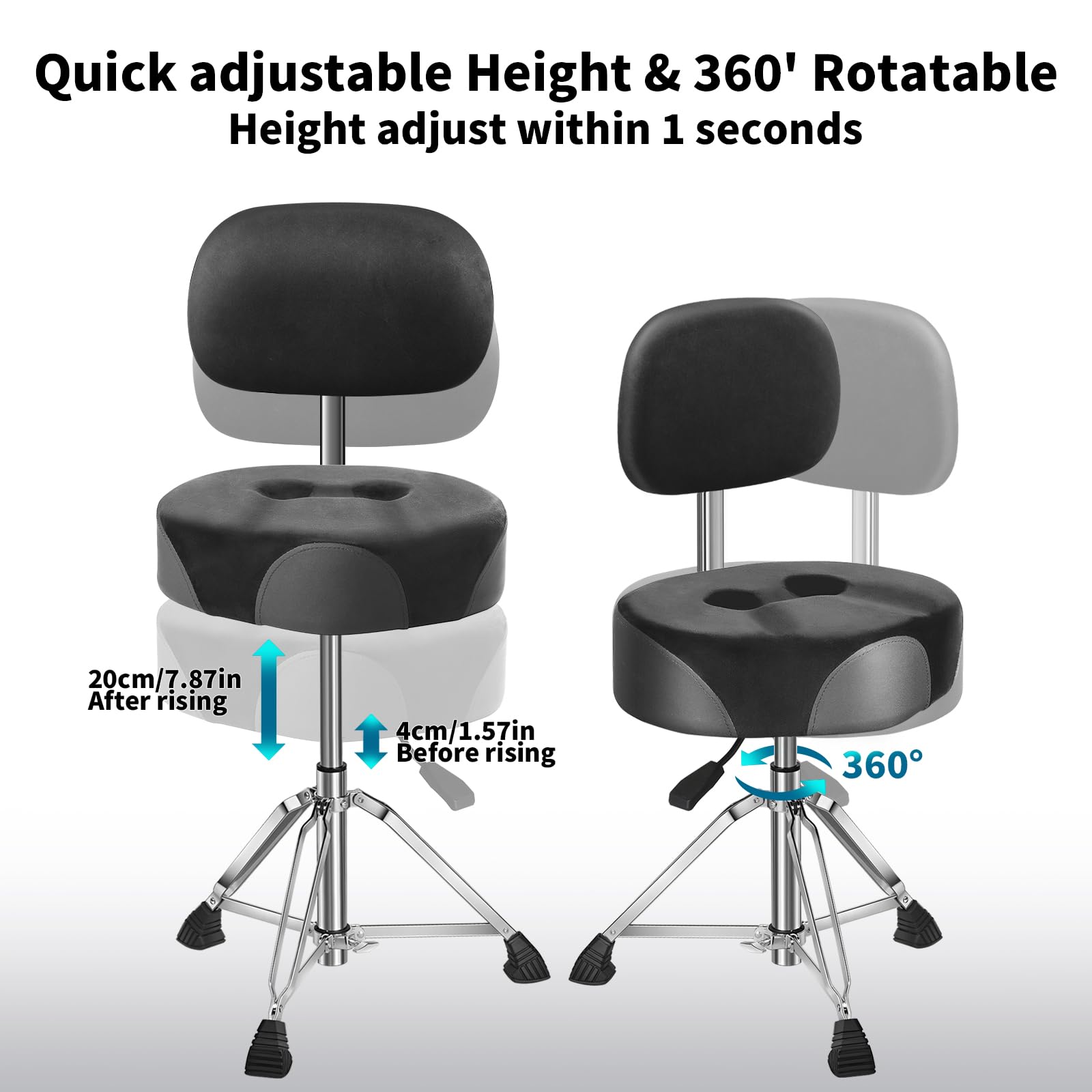 Augioth Drum Throne Features Hydraulic Height Adjustment And A Premium 5-Inch Thick Ergonomic Seat Cushion. Its Upgraded Triangu