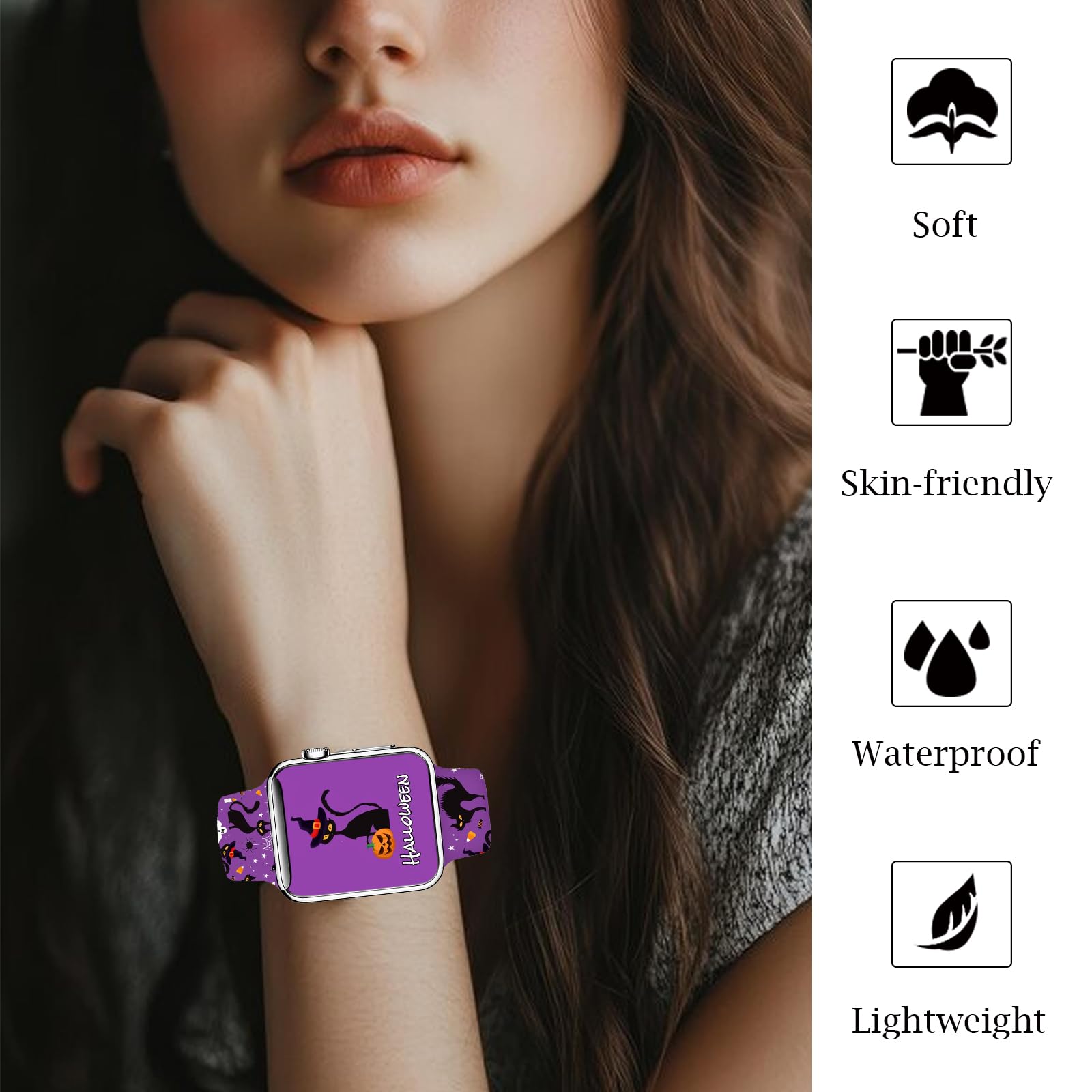 Halloween Scary Pumpkin Cat Fashion Sport Watch Band Compatible With Apple Watch 38Mm 40Mm 41Mm 42Mm 44Mm 45Mm 49Mm For Women Me