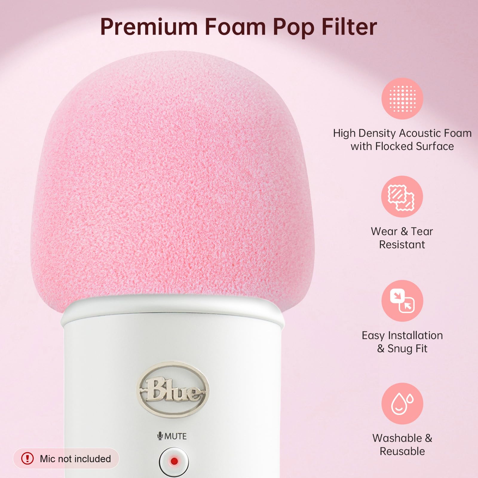 Phantaccy Pop Filter/Windscreen For Blue Yeti And Yeti Pro Microphones, Foam Mic Cover For Filtering Plosives And Hissing Noise