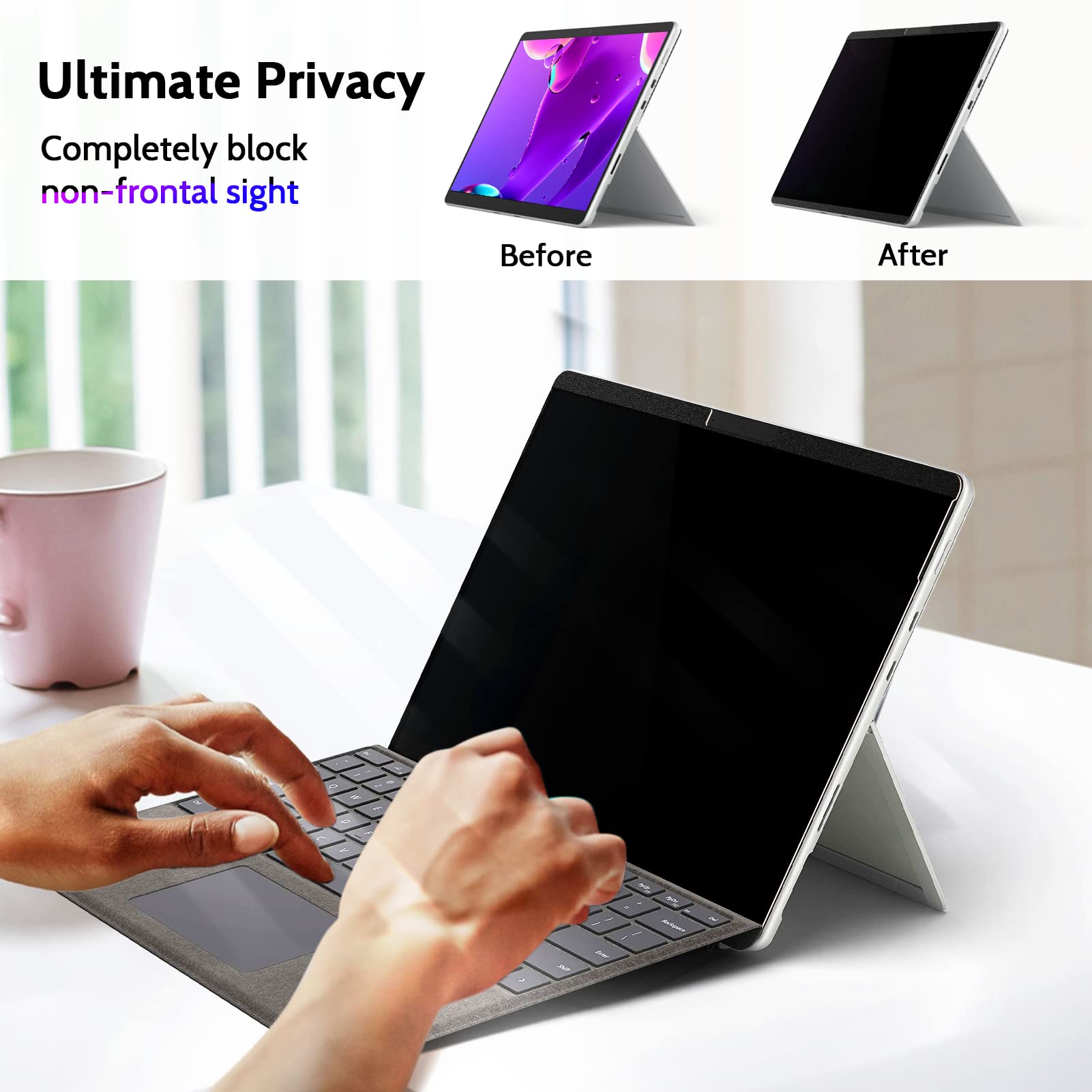 Peslv Magnetic Privacy Screen For Surface Pro 7+/7/6/5/4/3 12.3 Inch, Removable Anti Blue Light Glare Filter, Black Security Pri