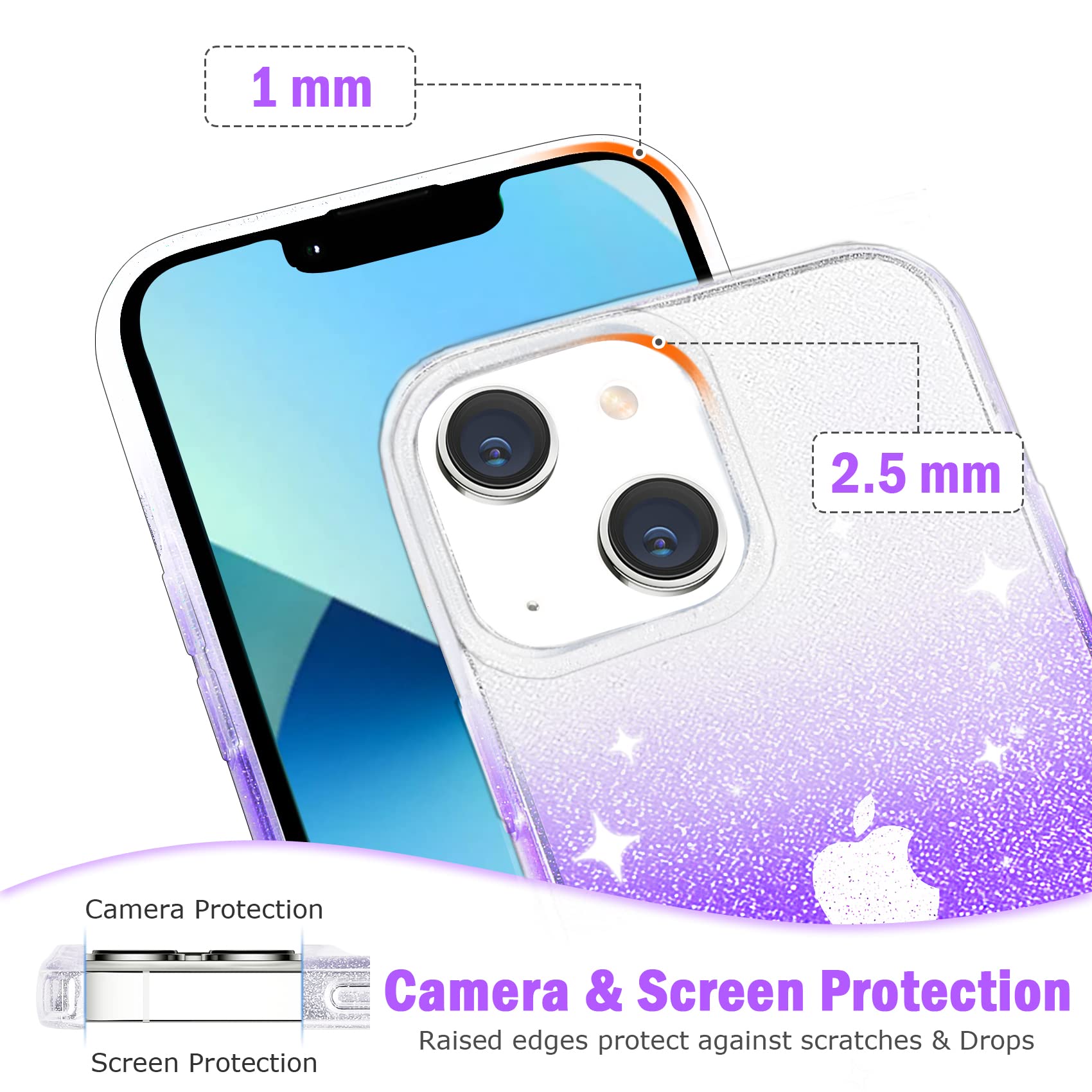 Jjgoo Compatible With Iphone 13 Case, Glitter Soft Tpu Shockproof Protective Bumper Cover, Sparkle Bling Sparkly Cute Slim Women