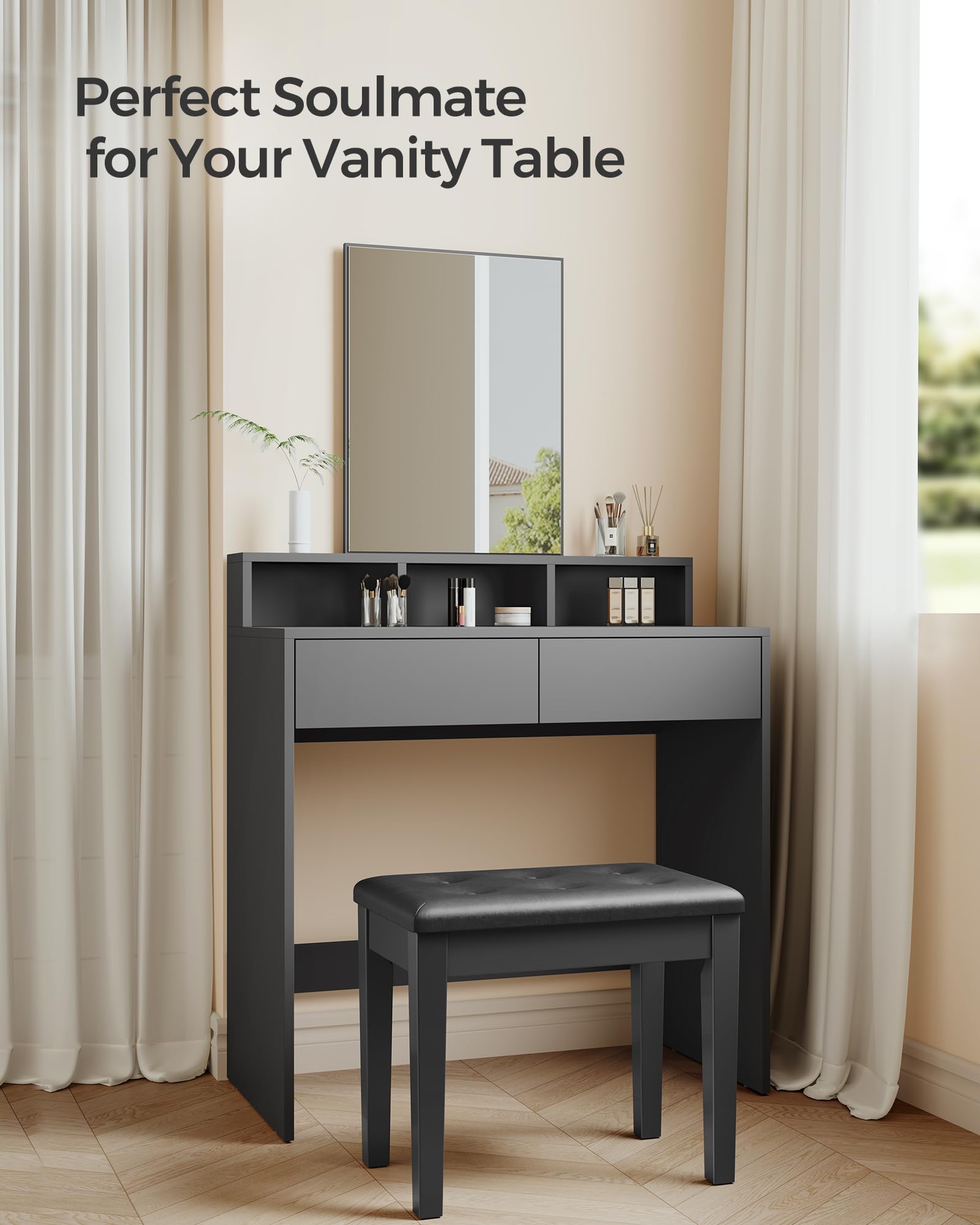 Songmics Piano Bench With Padded Cushion And Storage Compartment For Music Books, Vanity Stool, Tufted Wooden Piano Seat, 13.8 X