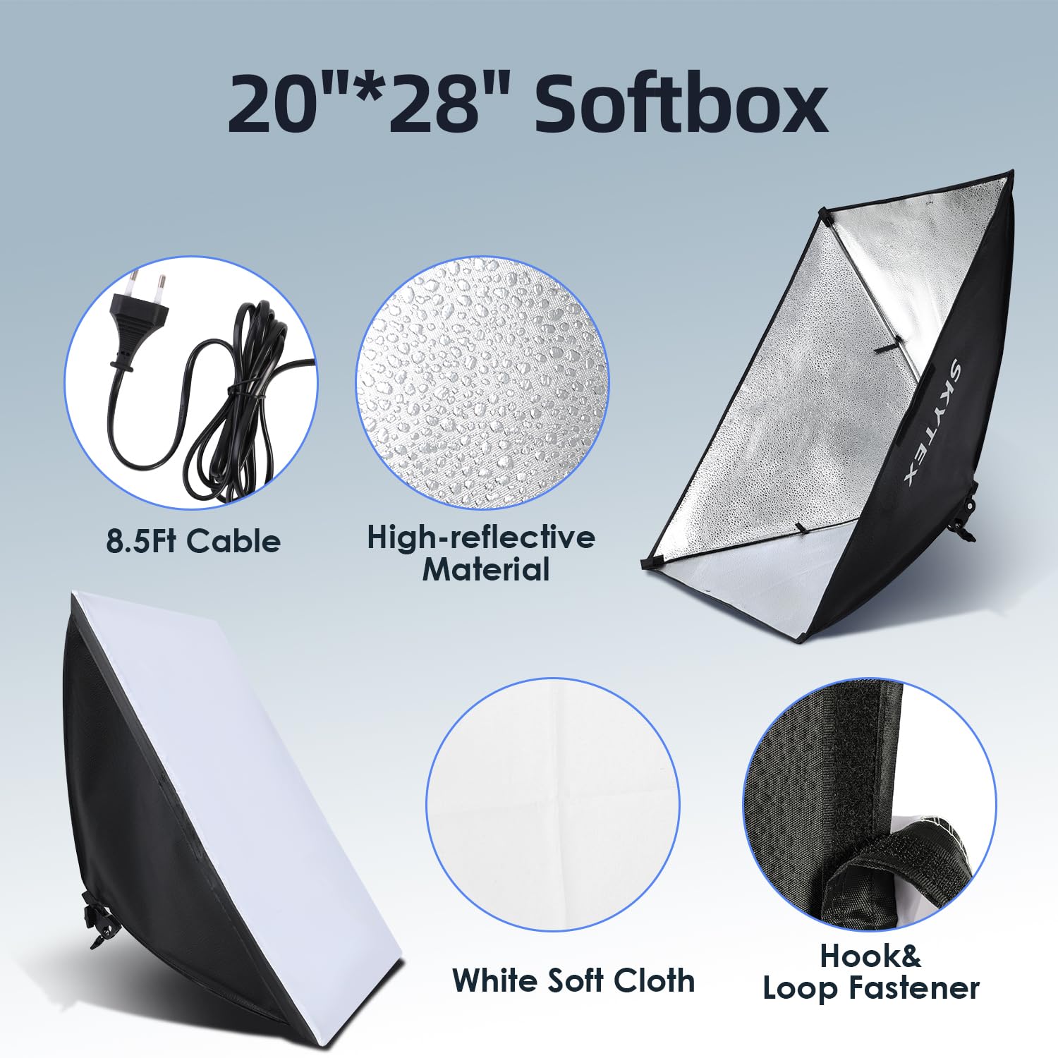 Skytex Softbox Lighting Kit(1Pack), Continuous Photography Lighting Kit With 20X28In Soft Box | 85W 2700 6400K E27 Led Bulb, Pho