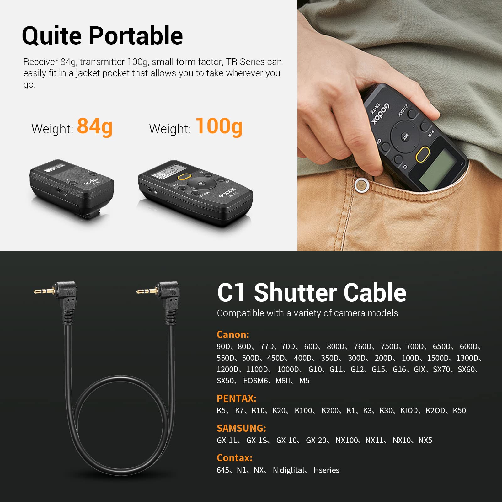 Godox Tr-C1 Tr-C3 Remote Shutter Release For Canon, Wireless Shutter Release Intervalometer Compatible For Canon R7 R6Ii R5 R Rp