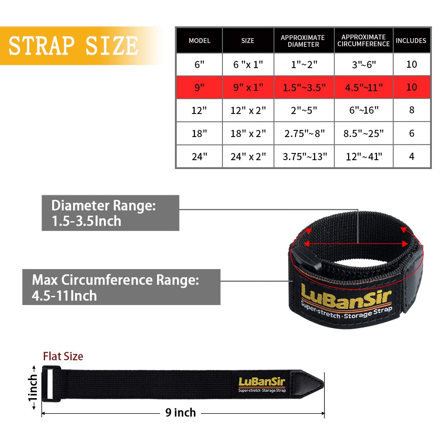 Lubansir Cinch Straps, 1'' X 9'' (10 Pack) Elastic Hook And Loop Fastening Cable Strap For Extension Cord, Cable, Cord Wrap And