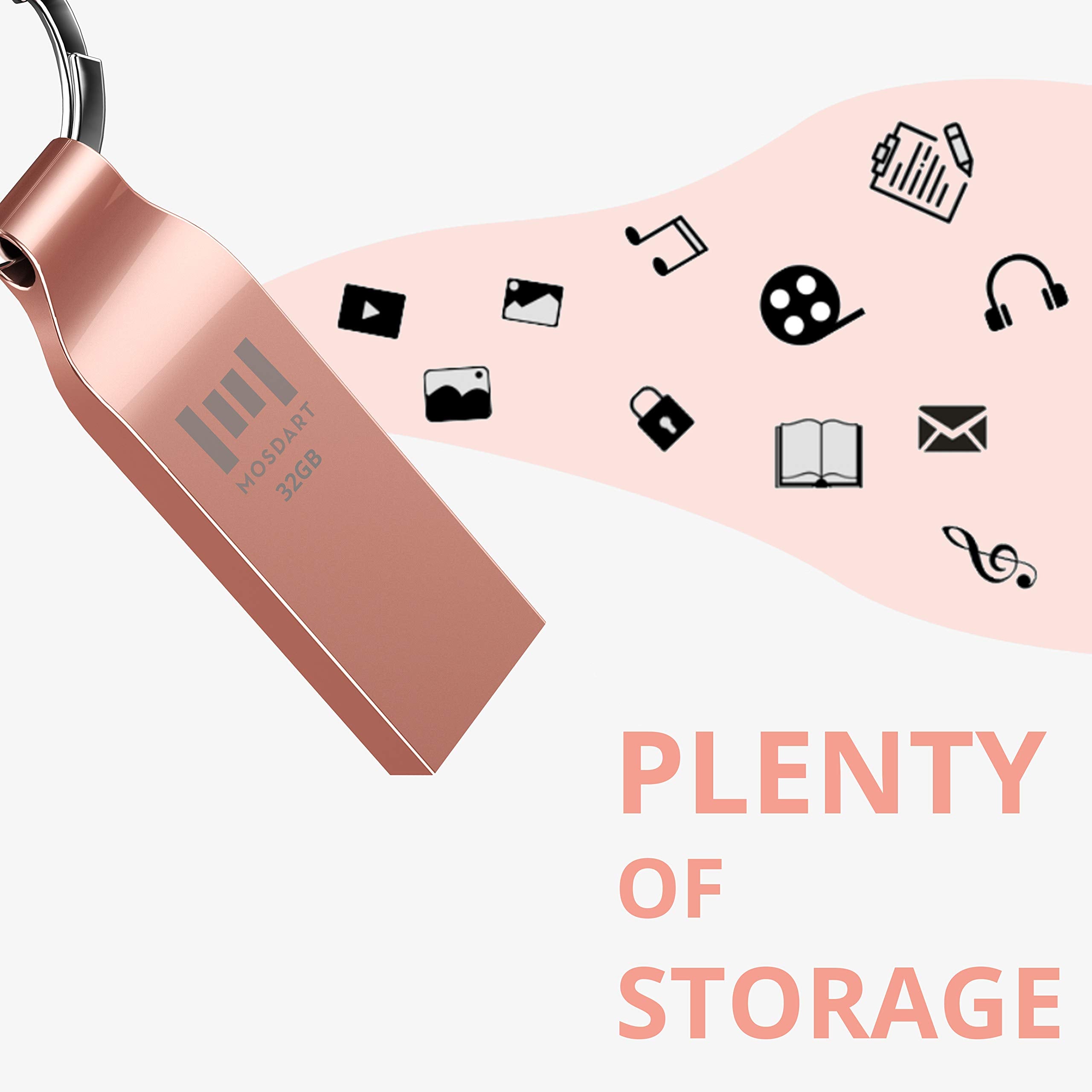 Mosdart 32Gb Fat32 Usb 2.0 Flash Drive Metal Thumb Drive With Keychain 32 Gb Waterproof Jump Drive 32G Memory Stick For Storage