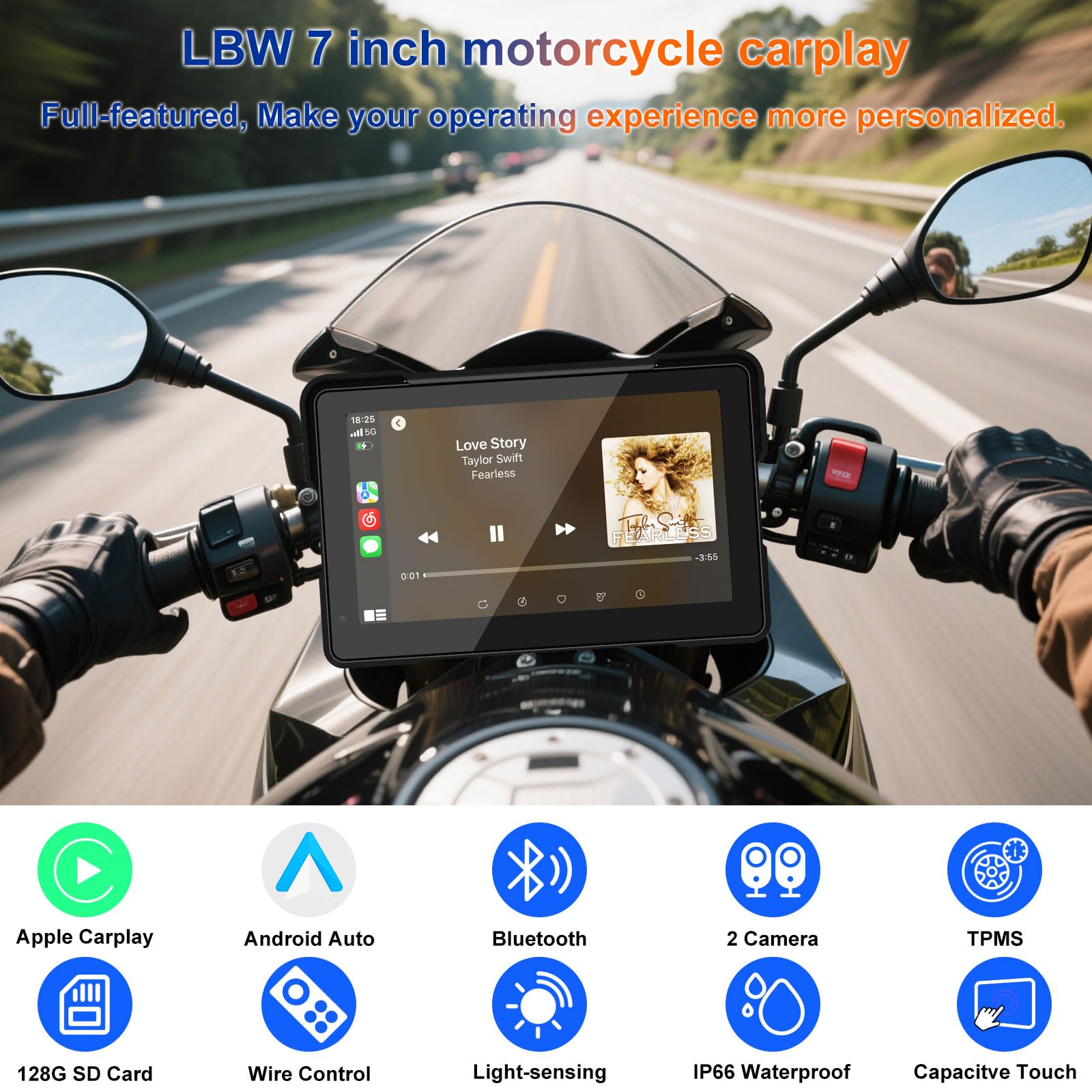 Lbw Mt700 Pro Quick Release Anti-Theft Design Mount, 7 Wireless Motorcycle Carplay & Android Auto Gps Navigation System, Motorcy