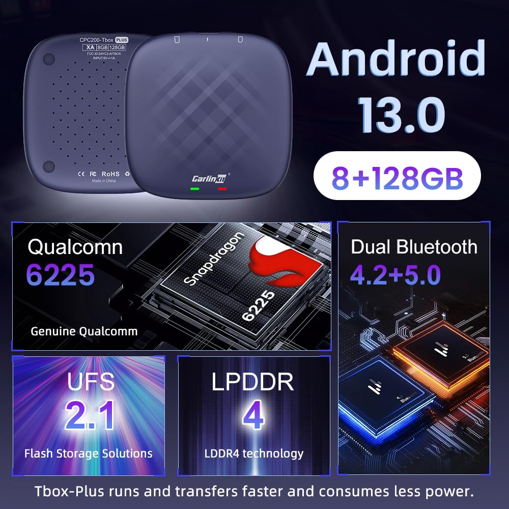 Carlinkit Android 13.0 Ai Box Adapter Carplay Ai Box Max(Plus),For Wired Carplay&Touchscreen Cars,4G Net,Dual Bt,8+128G,Built In Google Play/Netflix/Youtube/Gps,Wireless Carplay&Android Auto